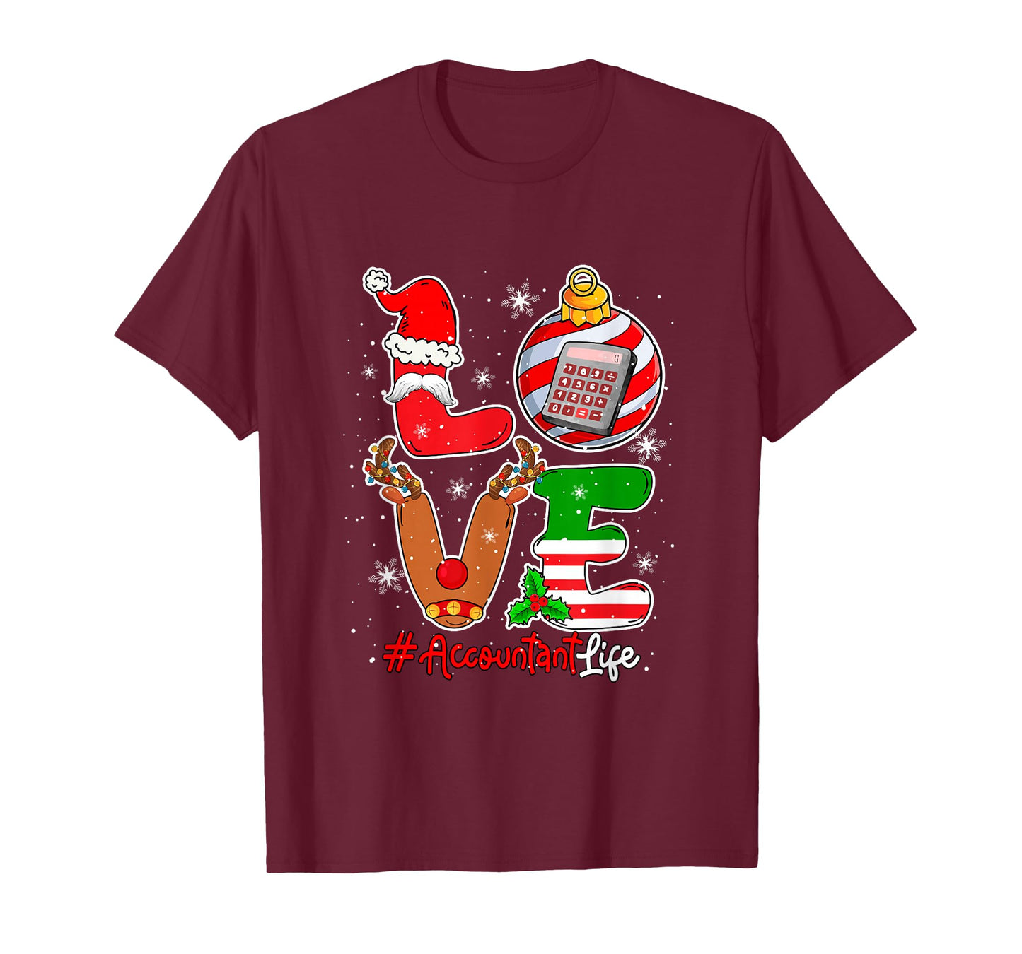 Love Accountant Christmas Santa Reindeer Costume Job Team T-Shirt