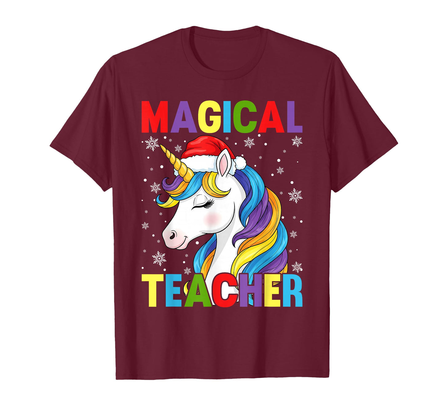 Magical Teacher Santa Unicorn Christmas T-Shirt