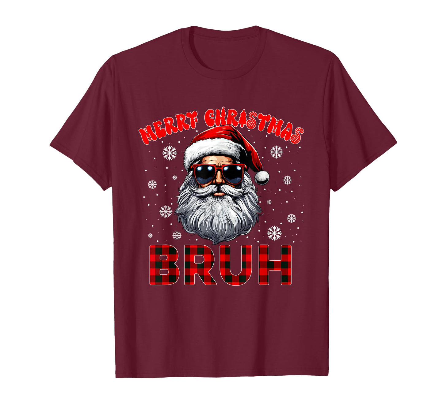 Merry Christmas Bruh Red Plaid Funny Santa Claus Men Women T-Shirt