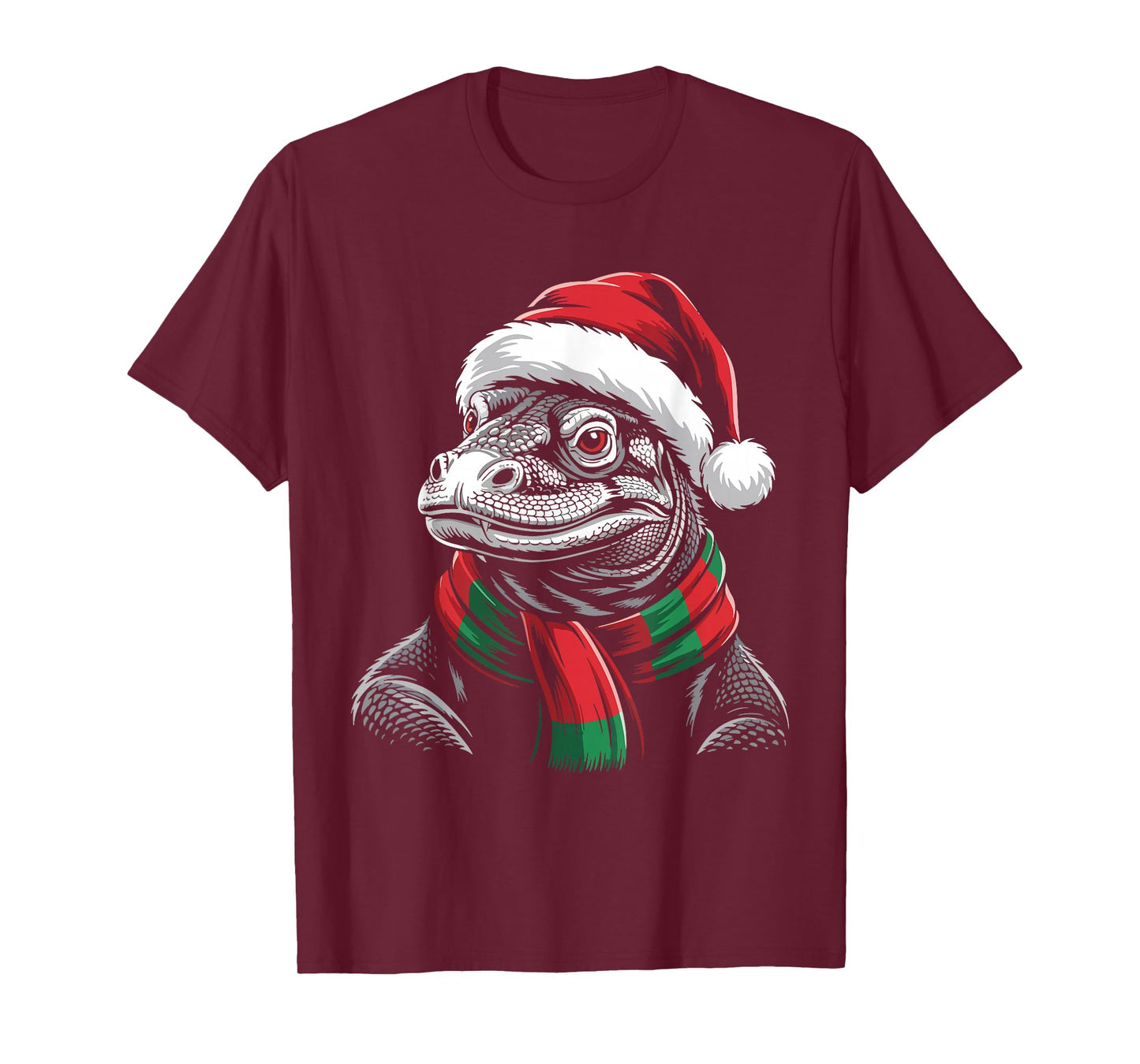 Komodo Dragon Xmas Santa Hat Scarf Christmas Costume T-Shirt
