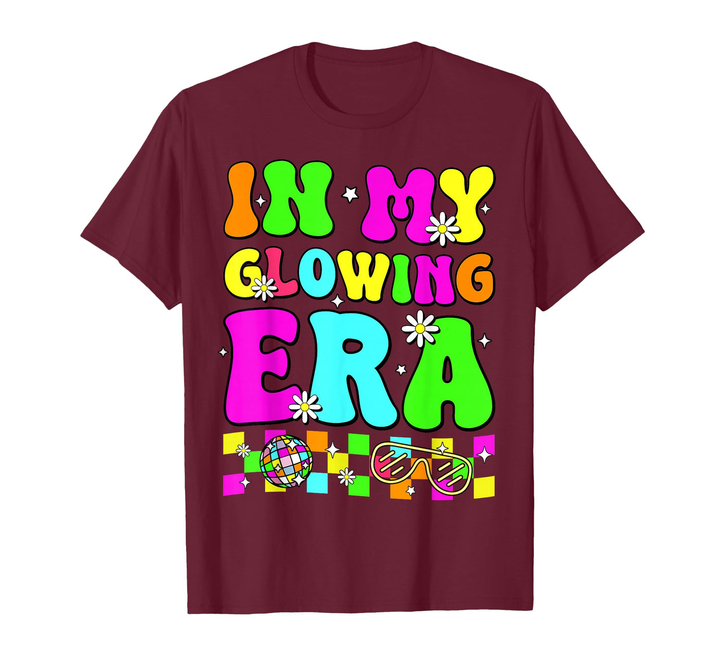Retro In My Glowing Era Colorful Unisex-Adult T-Shirt, Black, Small, Short Sleeve, Tie-Dye, Cartoon, Casual, SHIRT, All Seasons, Family Gatherings & Holidays