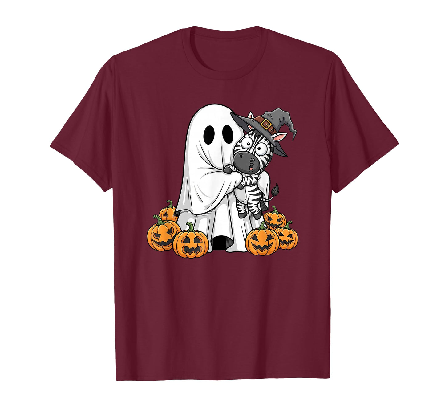 Funny Ghost Zebra Pumpkin Halloween Kids Mens Womens T-Shirt