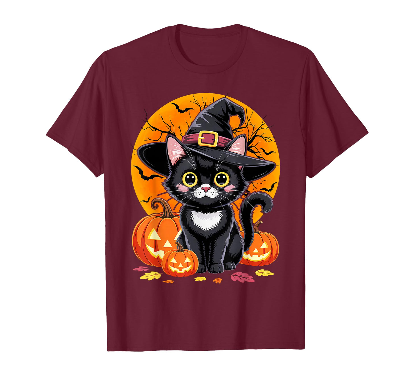 Black Cat Witch Pumpkin Halloween Costume Retro Fall Autumn T-Shirt