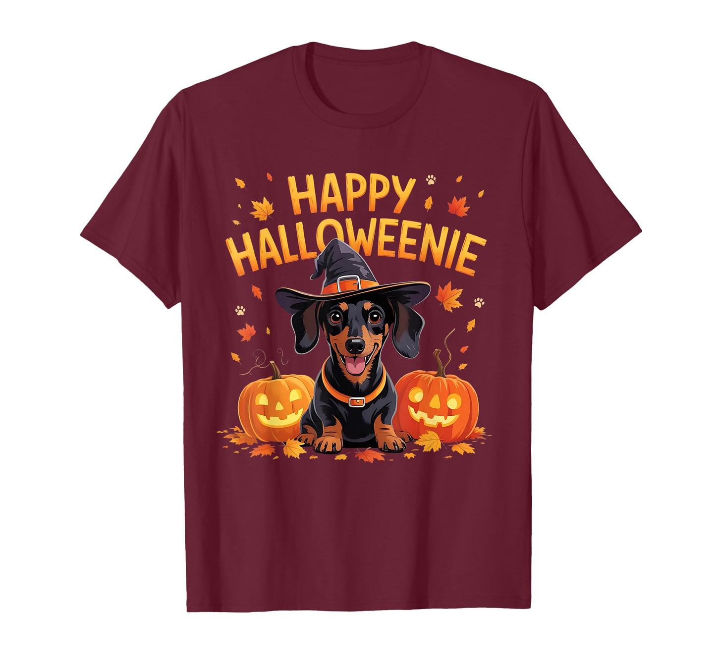 Dachshund Happy Halloweine and Pumpkins Fall Fun T-Shirt