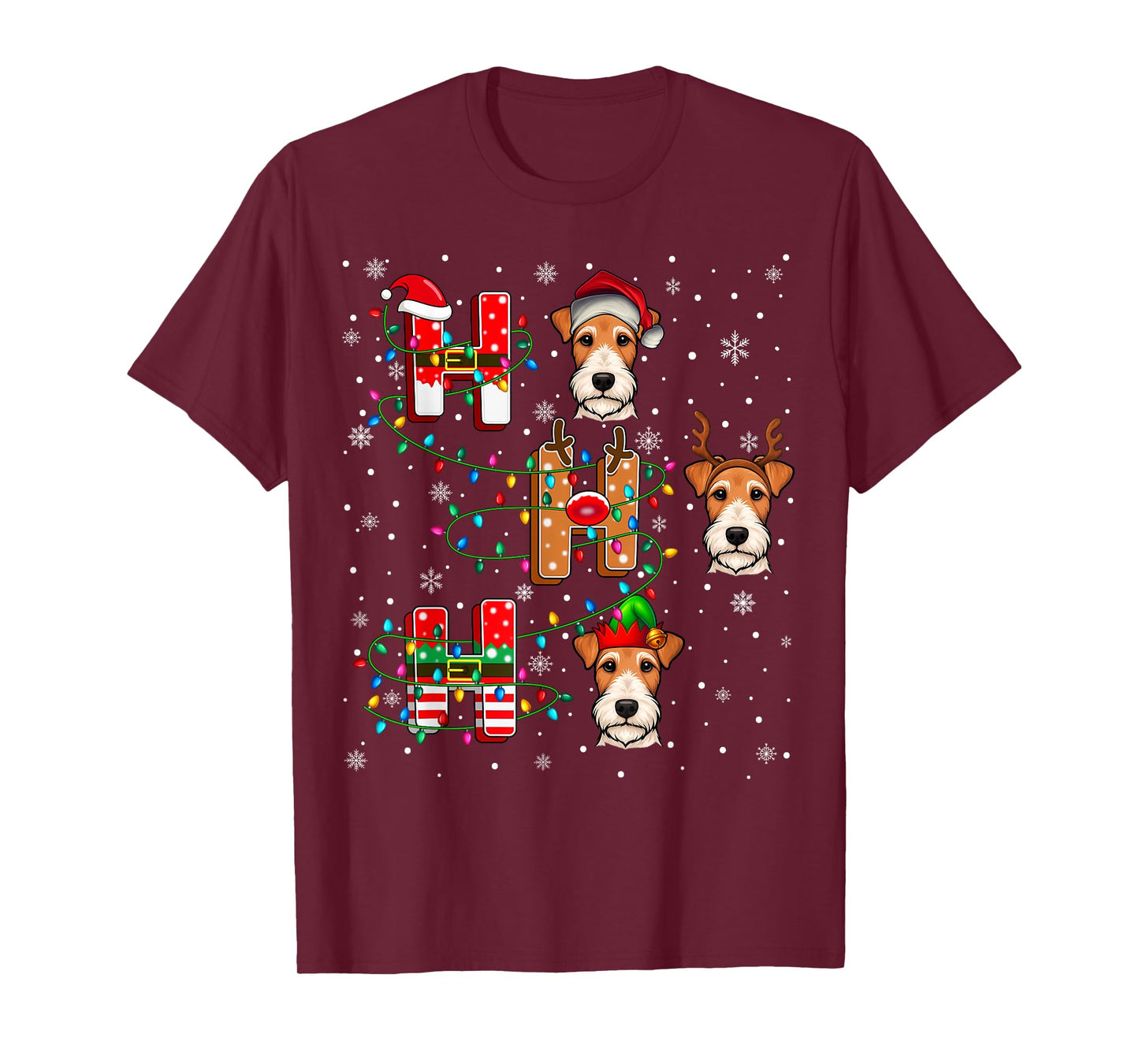 Ho Ho Ho Santa Reindeer Elf Matching Fox Terrier Dog Xmas T-Shirt