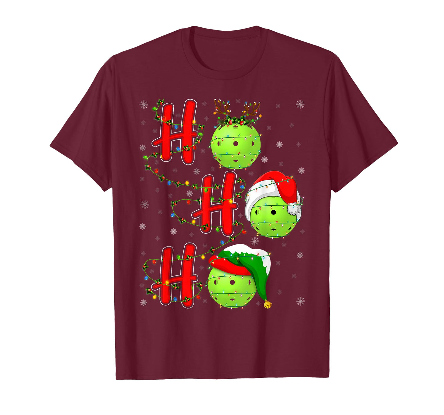 Ho Ho Ho Funny Santa Pickleball Christmas Lights T-Shirt