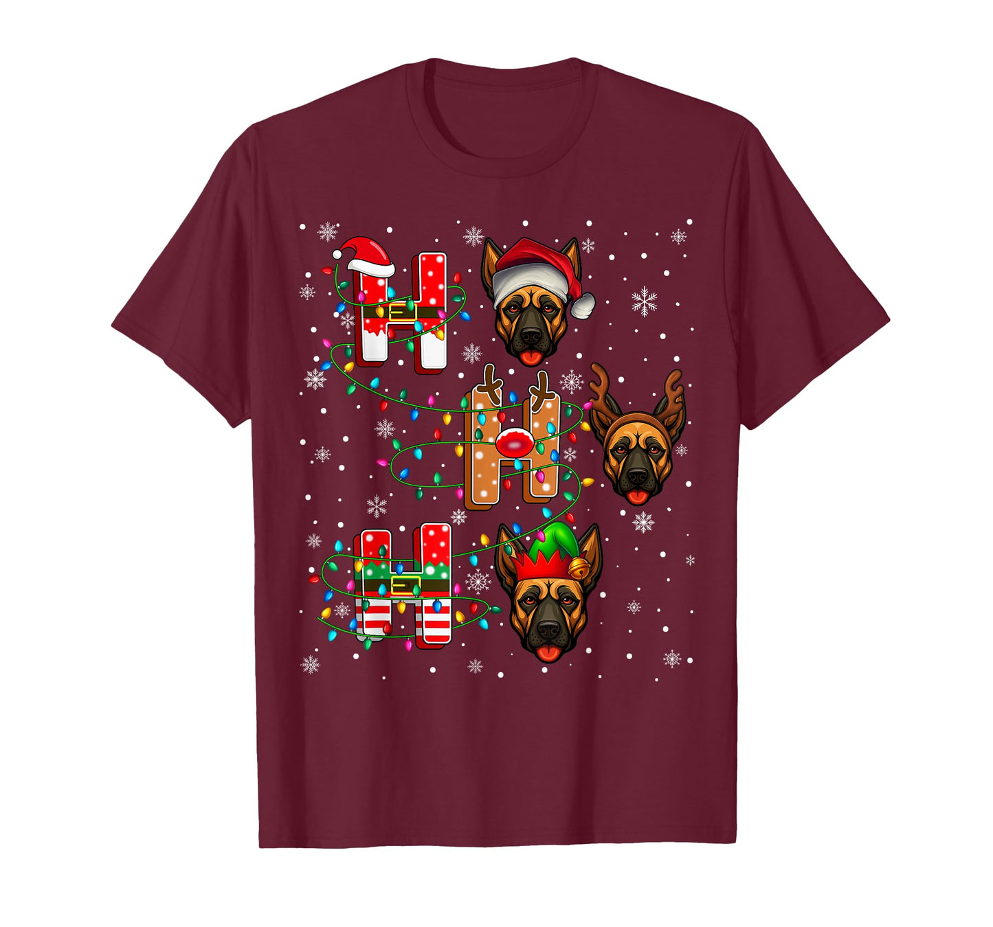 Ho Ho Ho Santa Reindeer Hat Elf Belgian Malinois Dog Xmas T-Shirt