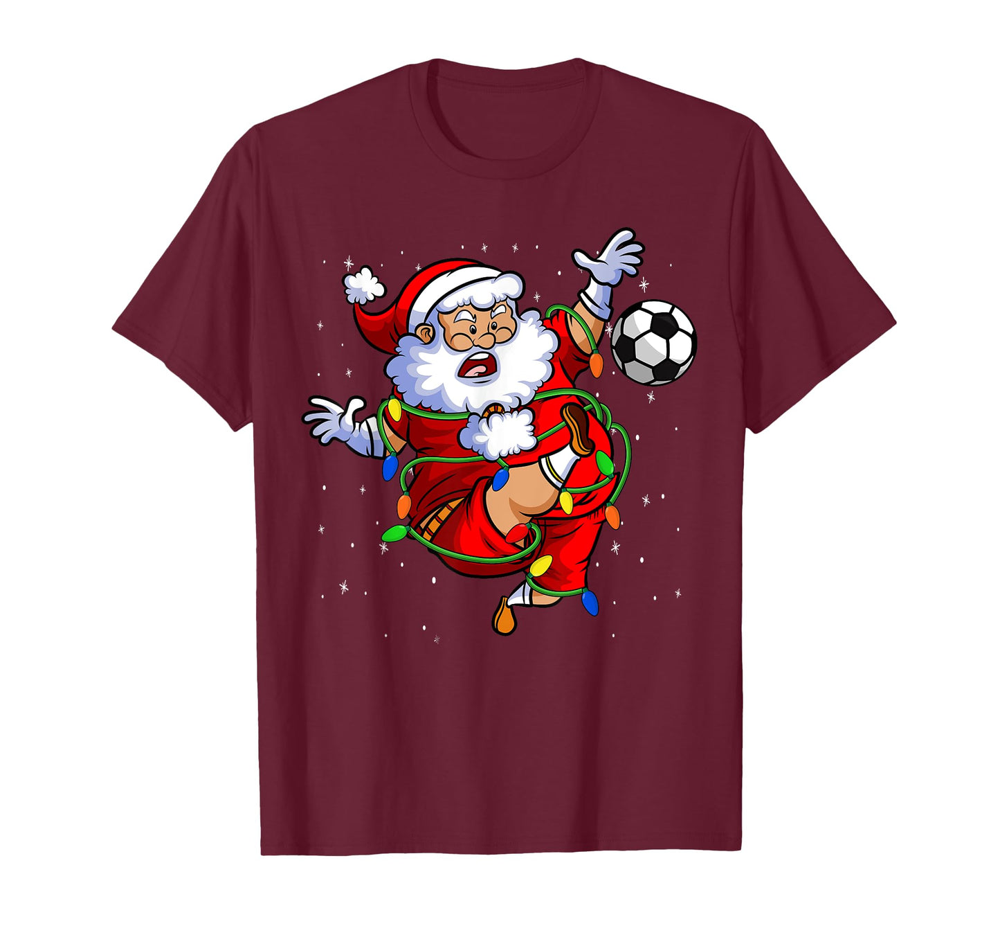 Santa Soccer Ball Funny Kids Soccer Player Christmas Lights T-Shirt