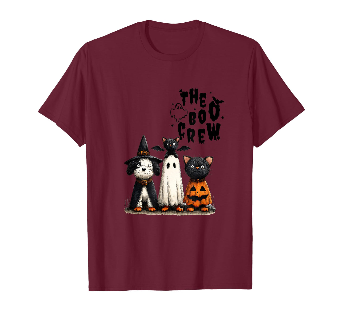 Whimsical Halloween Cat and Dog in Costume Design T-Shirt