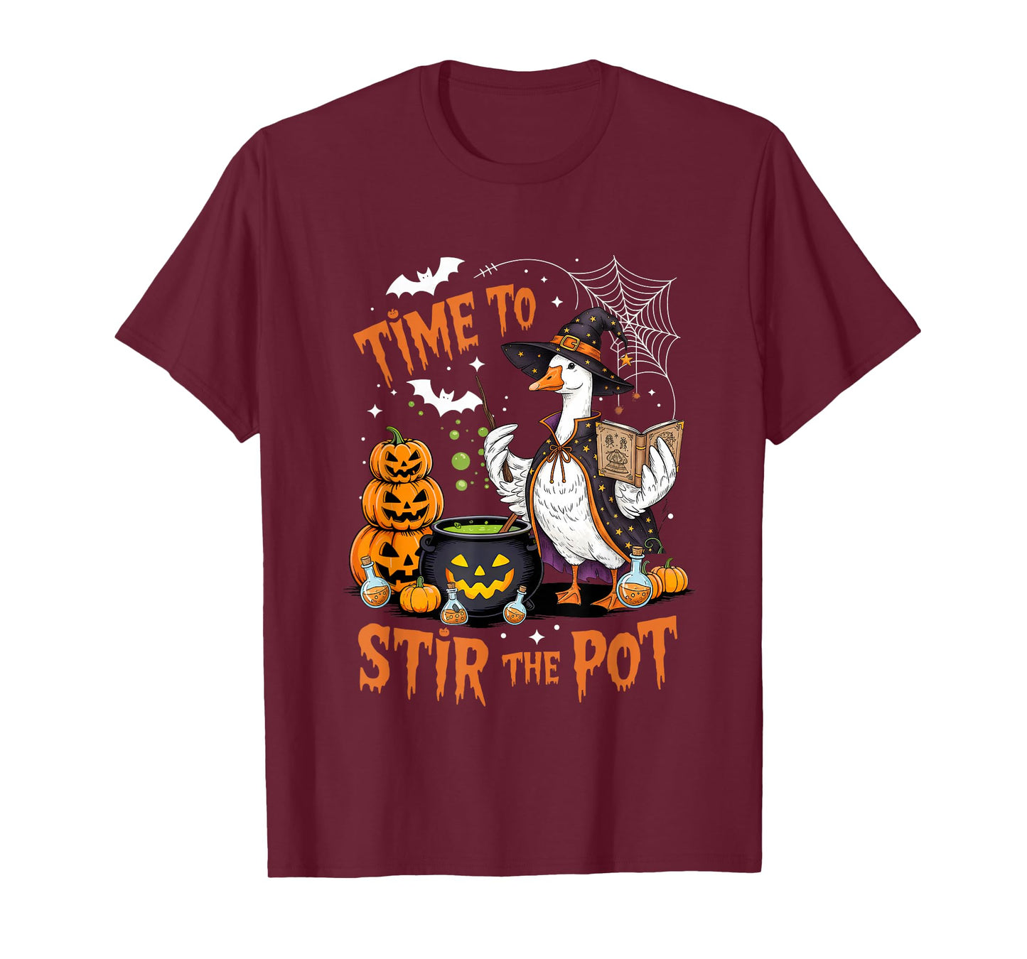 Time to Stir The Pot Halloween Goose Spooky Season Womens T-Shirt