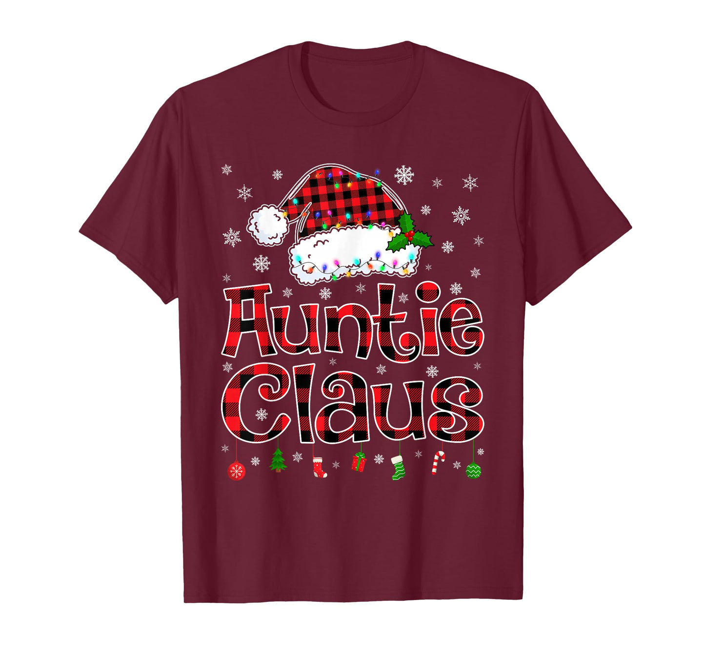 Auntie Claus Christmas Lights Xmas Pajama Matching Family T-Shirt