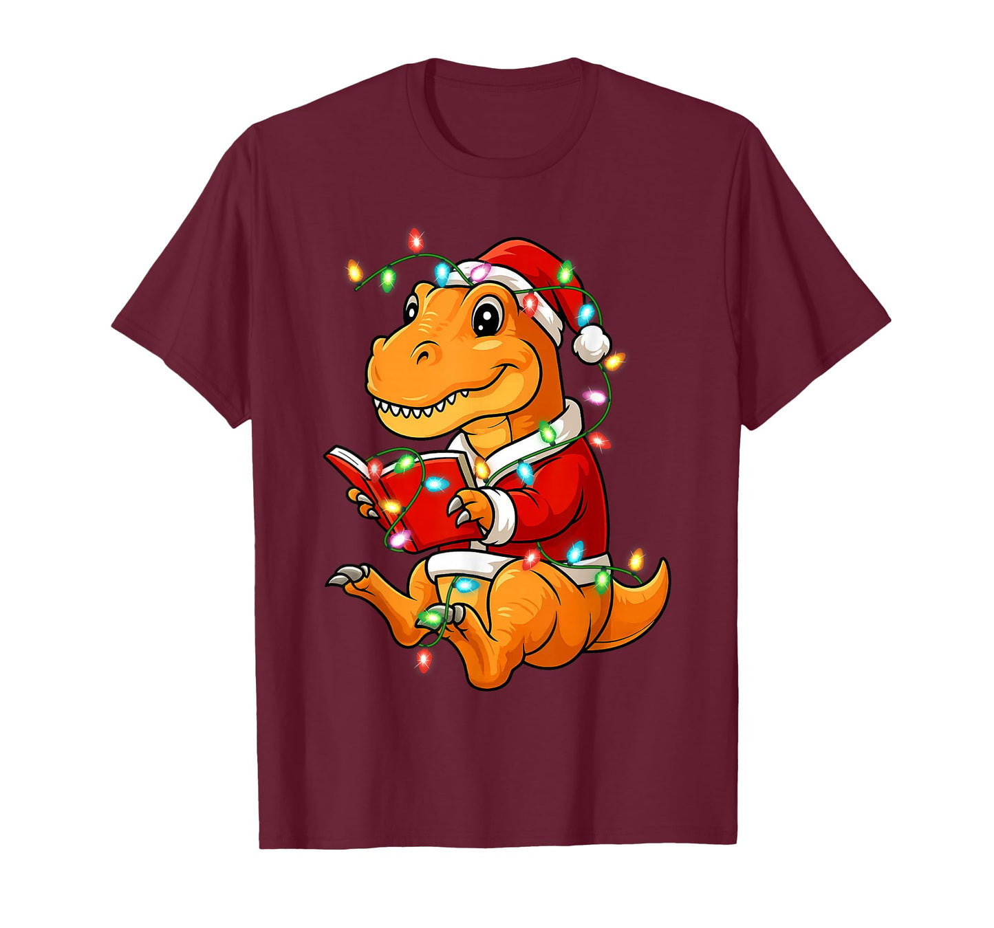 Dinosaur Reading Books Christmas T-Rex Tree Women Teachers T-Shirt