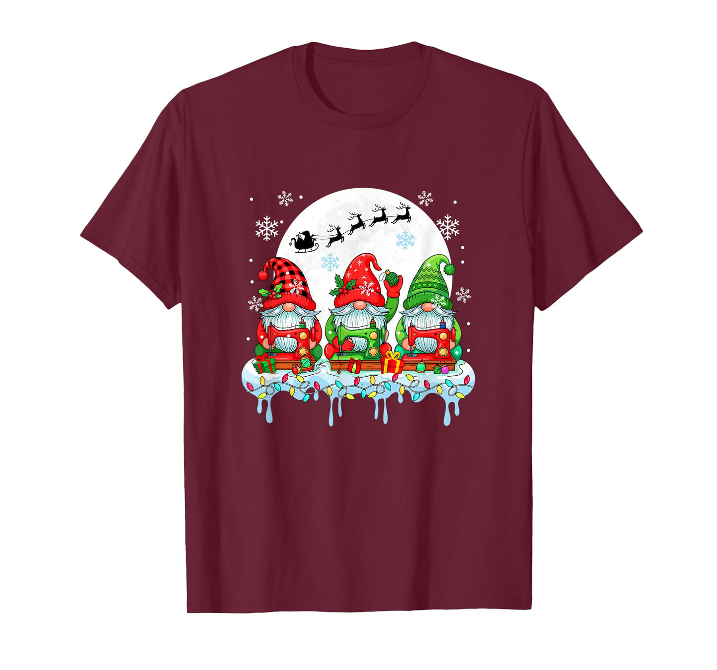 Three Colorful Gnomes with Sewing Tools Christmas Tailor T-Shirt