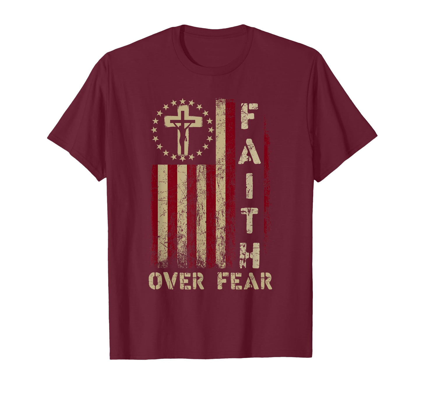Faith Over Fears Cool Christian Cross USA Flag for Men Women T-Shirt