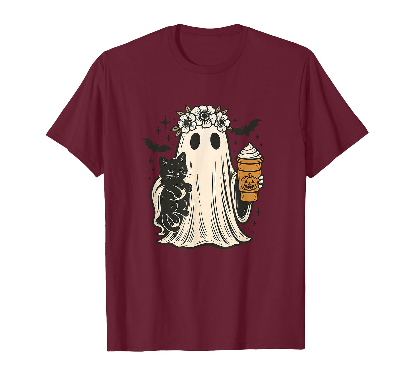 Amazing Spooky Creepy Halloween Coffee cat Ghost T-Shirt