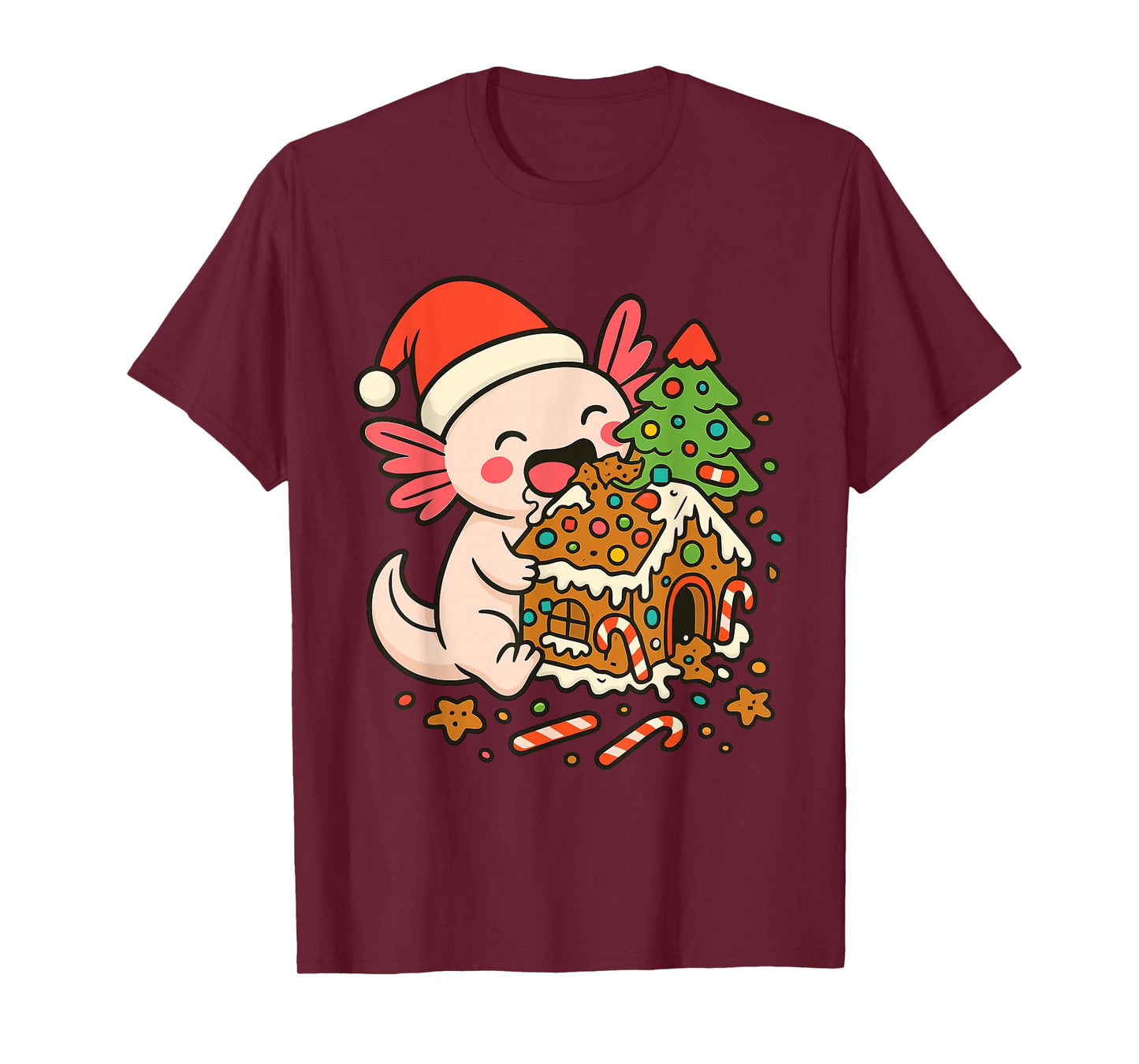 Funny Christmas Axolotl Gingerbread House Holiday T-Shirt