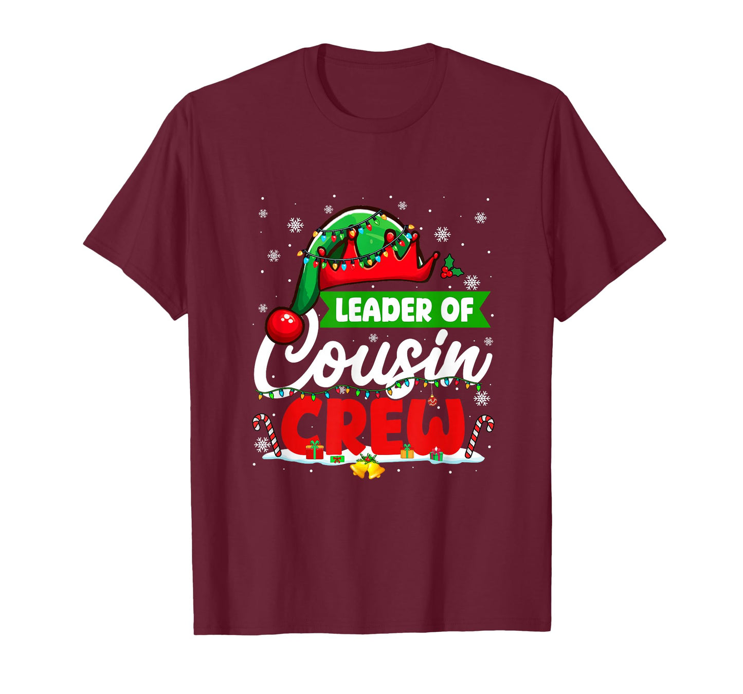 Leader of Cousin Crew Christmas Costume Elf Colorful Lights T-Shirt