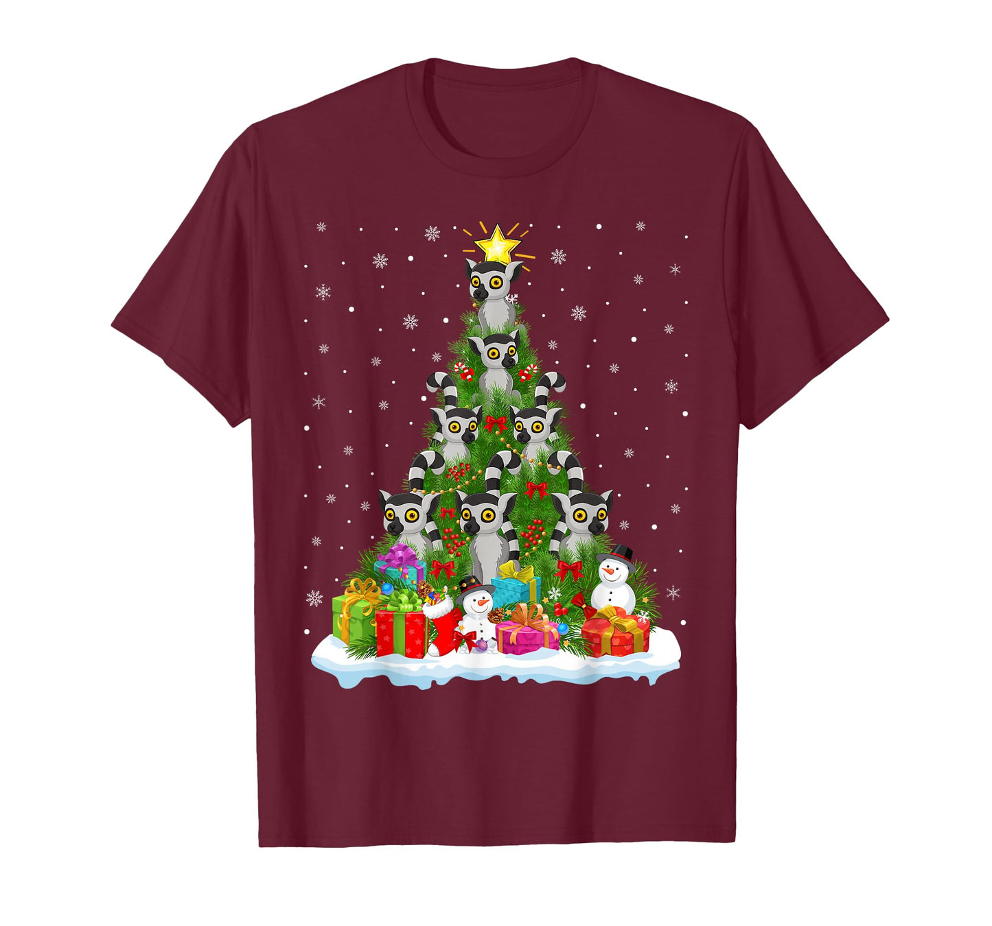 Cute Lemur Christmas Tree Holiday Decor Funny Xmas Lights T-Shirt