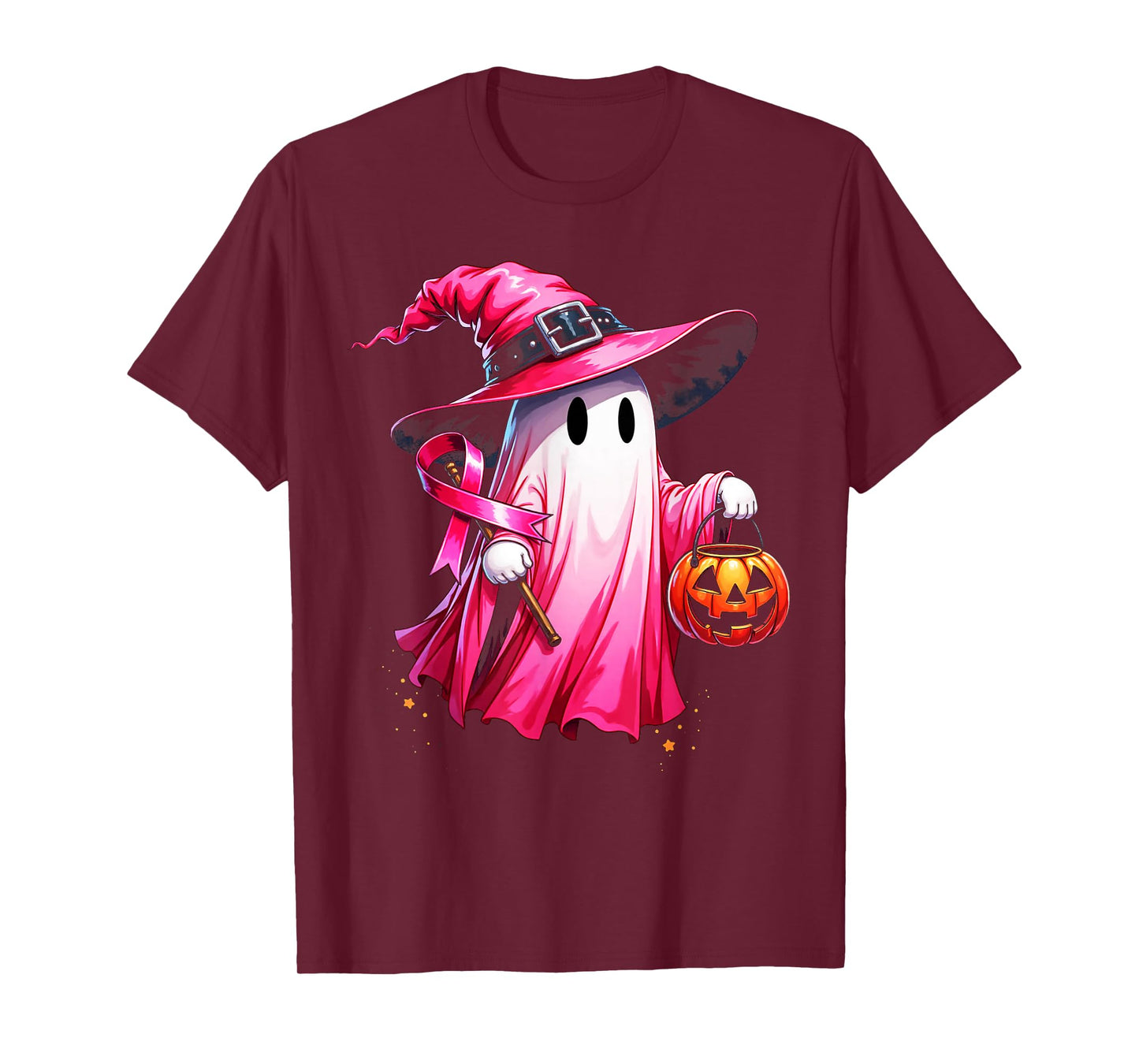 Cute Pink Ghost with Witch Hat Breast Cancer Awareness 2025 T-Shirt