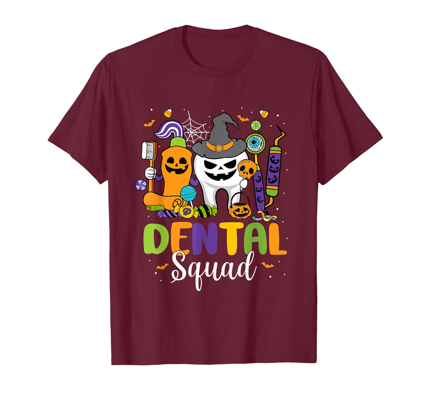 Dental Squad Tooth Pumpkin Witch Hat Halloween Costumes T-Shirt