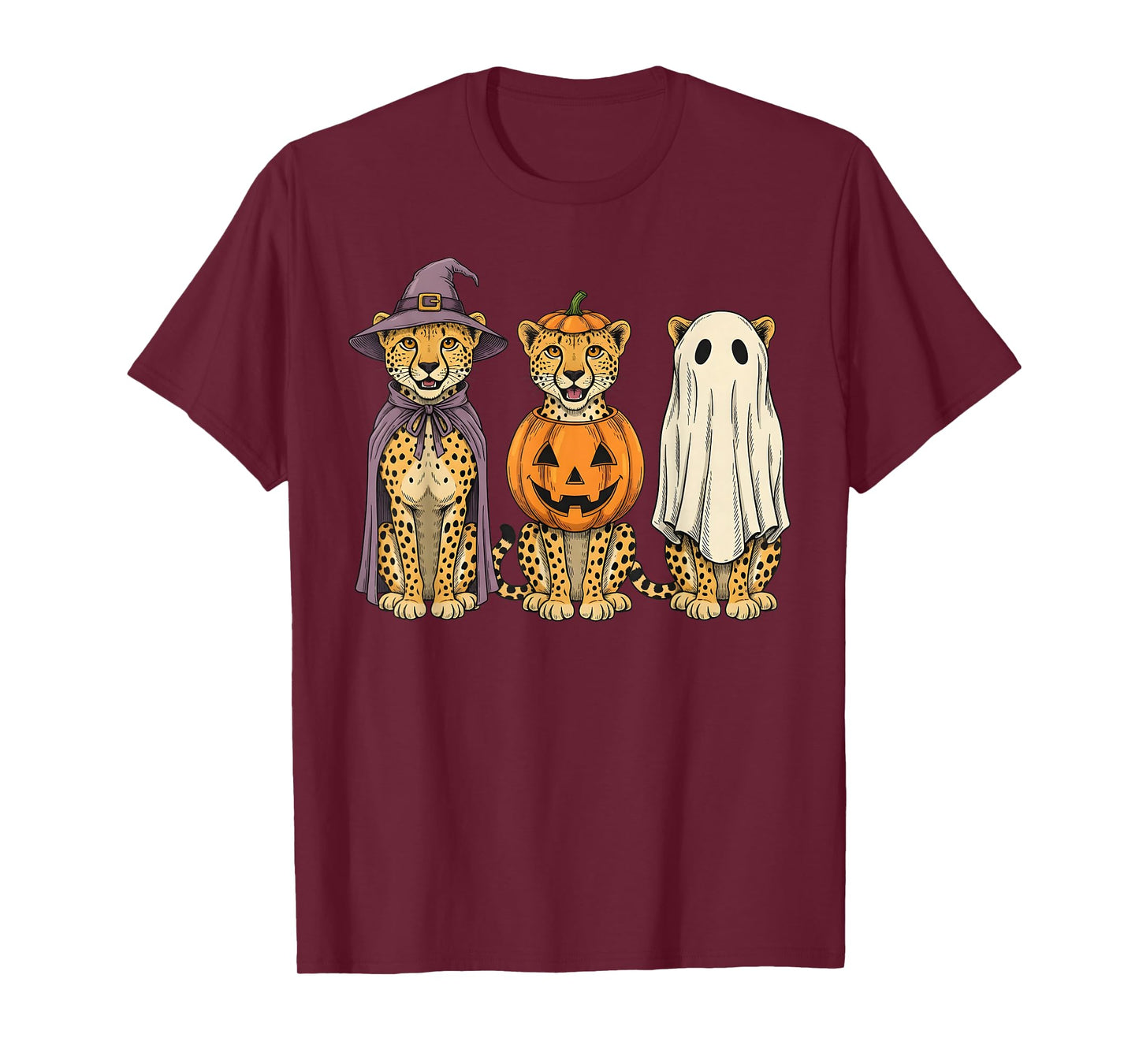 Spooky Ghost Cheetah Pumpkin Halloween Safari Animal T-Shirt