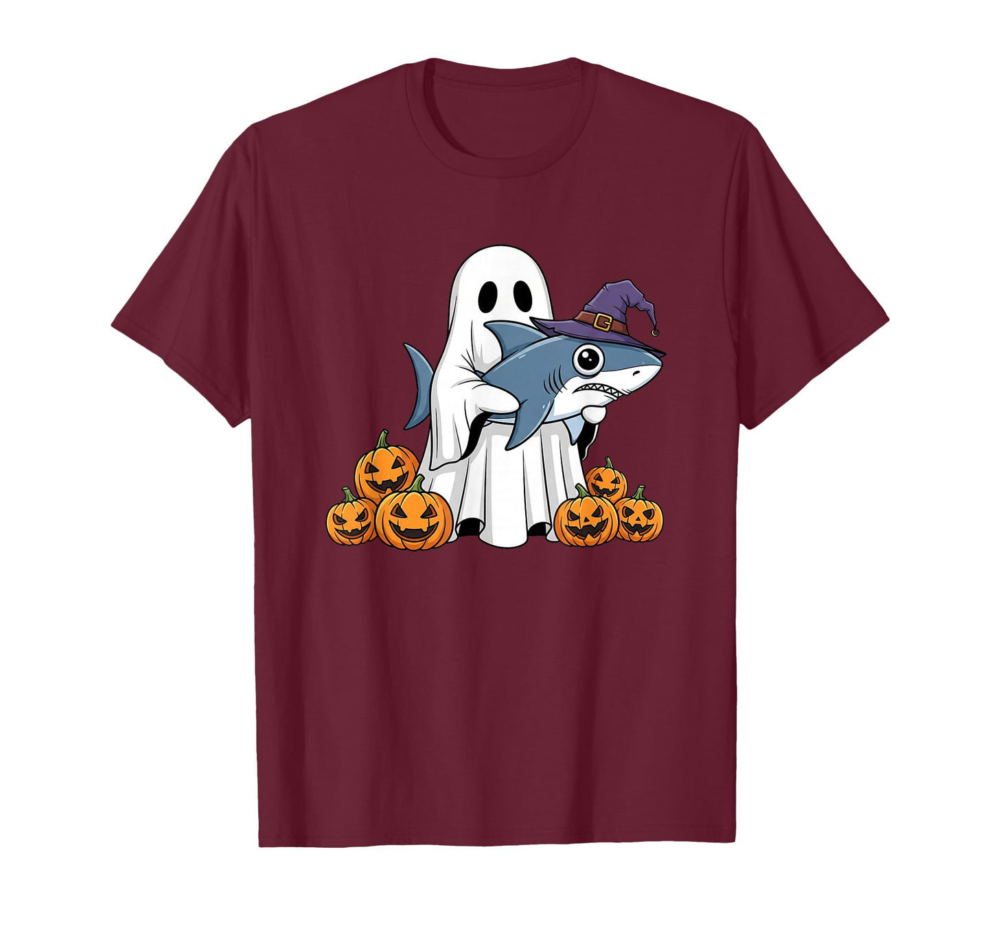 Funny Ghost Shark Pumpkin Halloween Kids Mens Womens T-Shirt