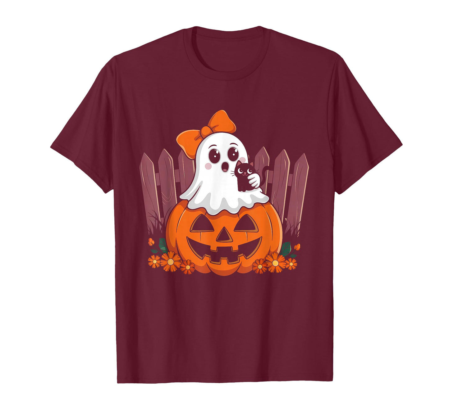 Fun Halloween Ghost Holding Black Cat Vintage T-Shirt