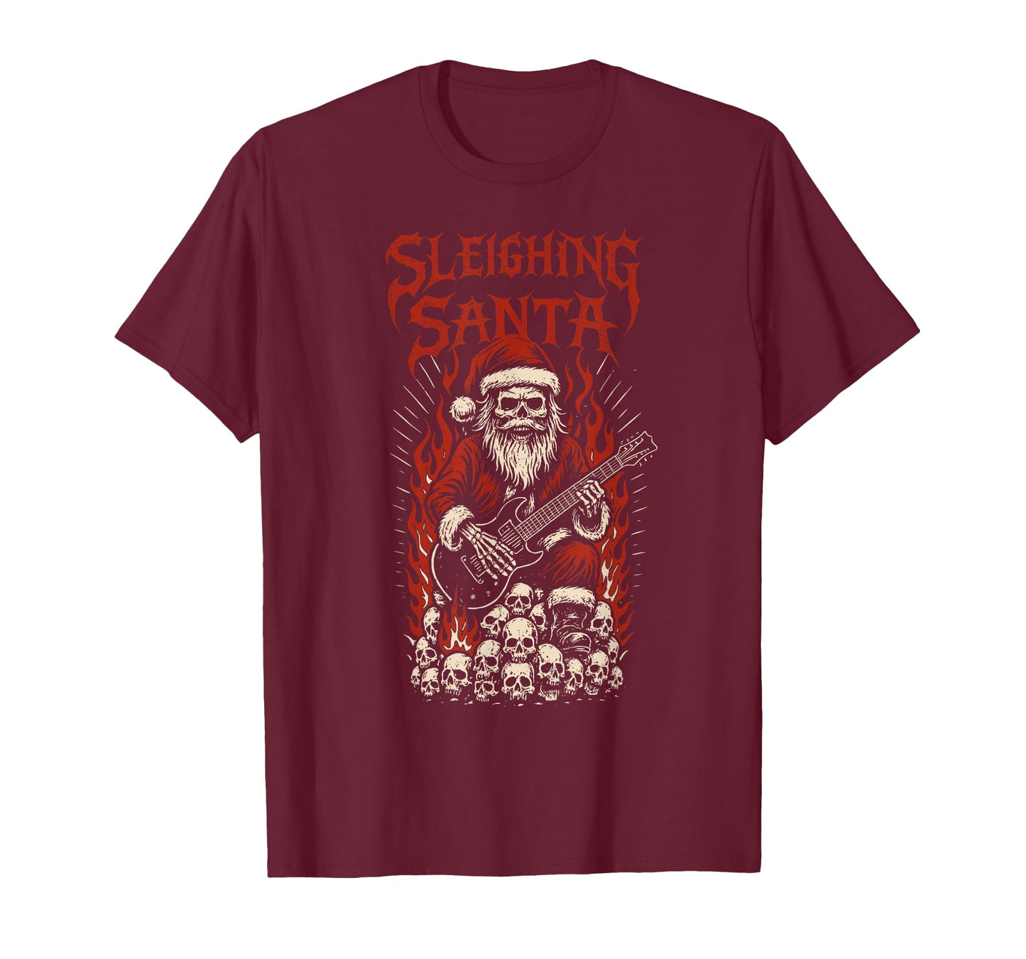 Sleighing Santa Guitarist Gothic Dark Christmas Rebel T-Shirt