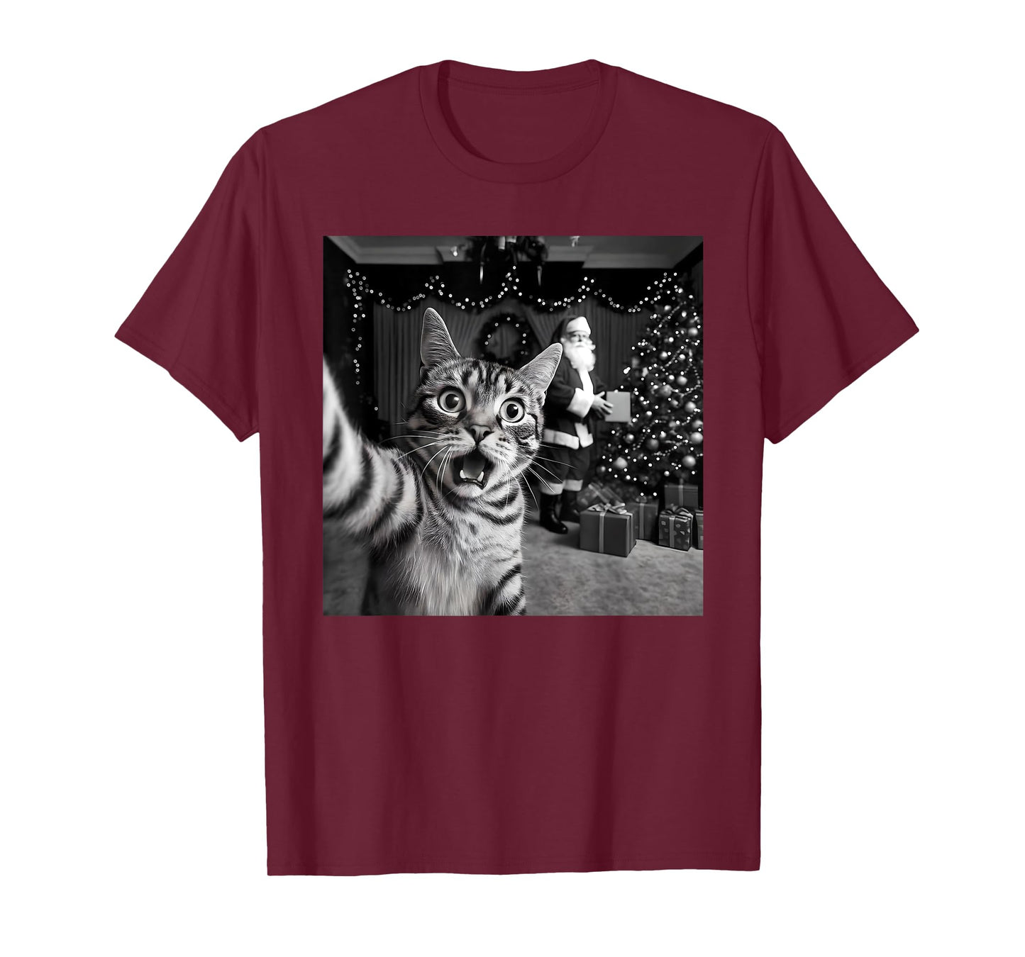 Funny Cat Selfie Santa Christmas Xmas Family Pajamas Holiday T-Shirt