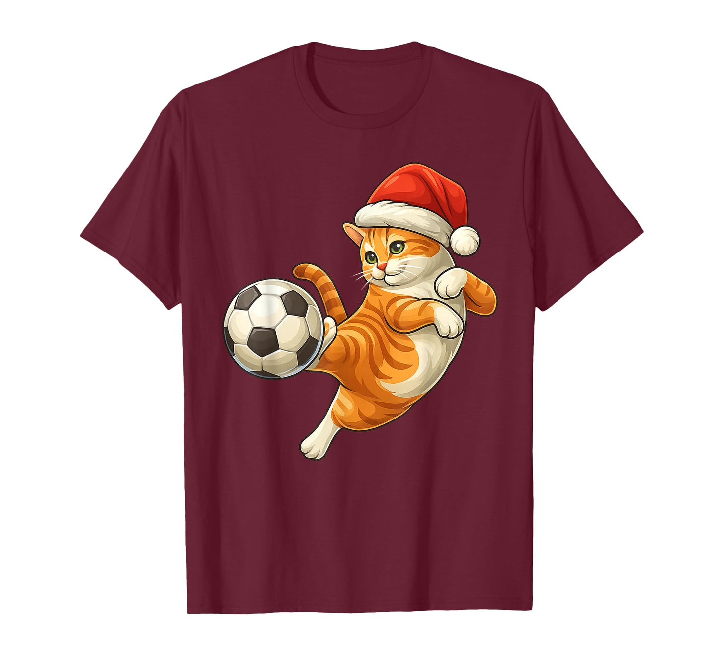 Cat Christmas Santa Playing Soccer Funny Kitty Xmas Football T-Shirt