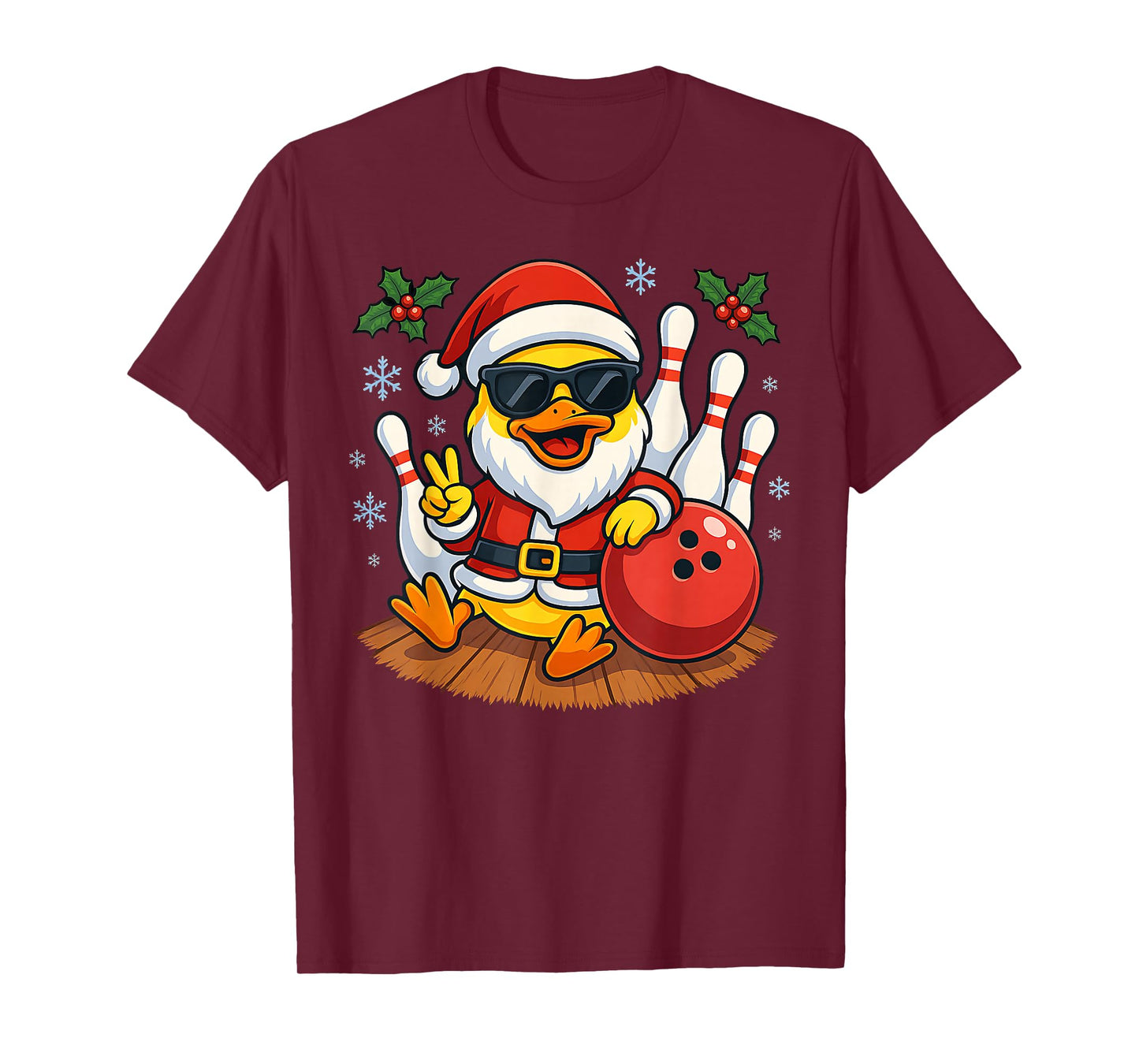 Santa Duck Bowling Christmas Funny Holiday Vibes Men Women T-Shirt