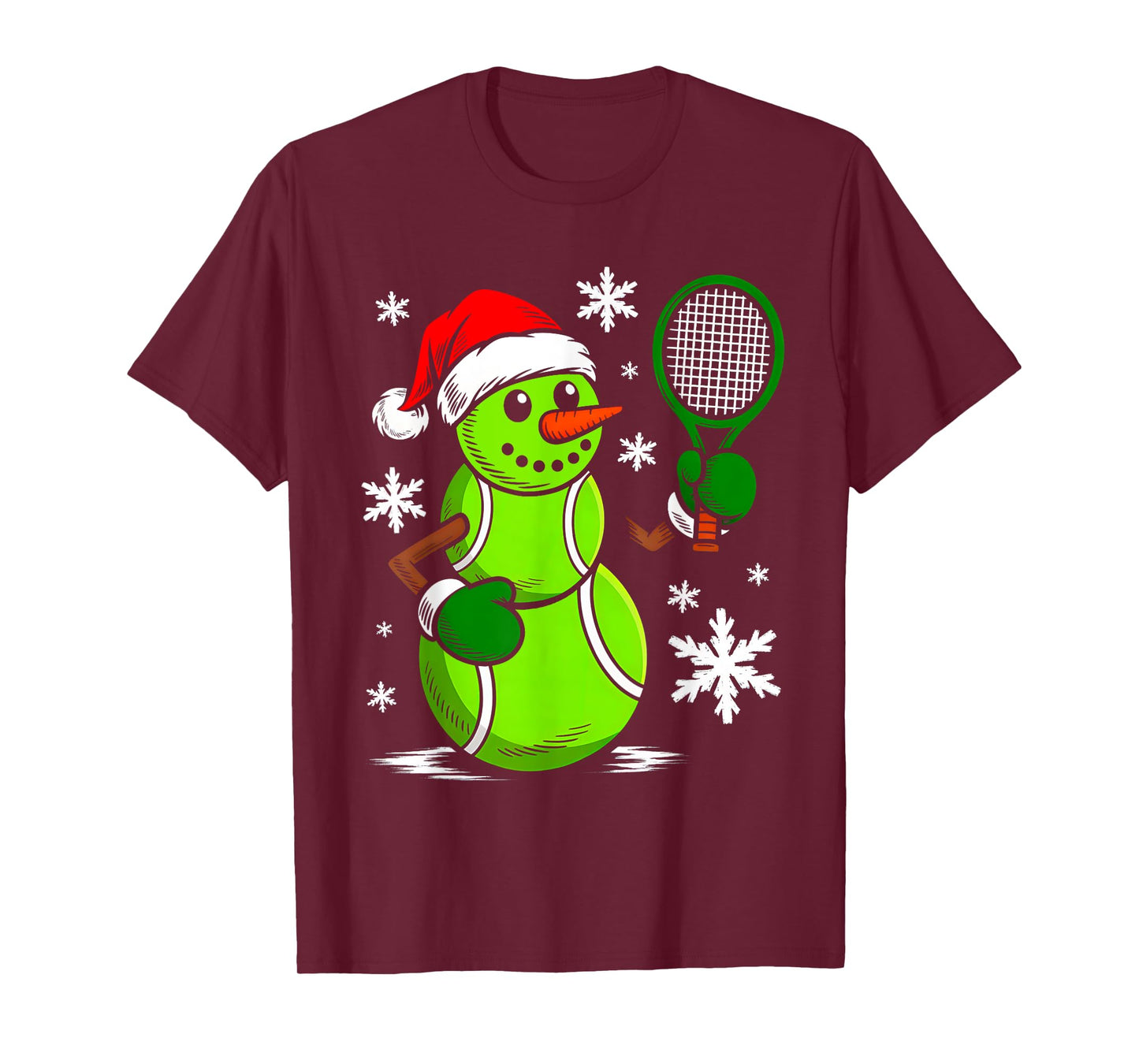 Tennis Santa Hat Snowman Xmas Funny Tennis Lover Christmas T-Shirt