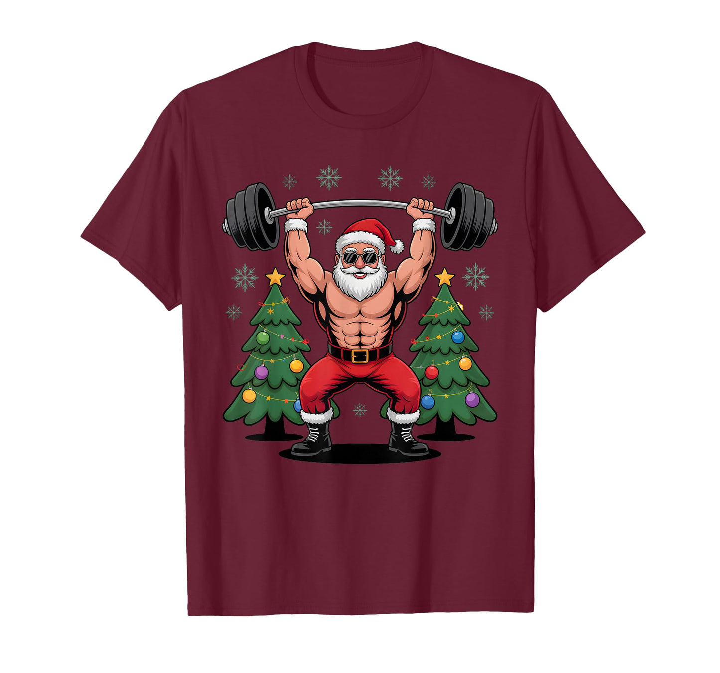 Muscular Santa Weightlifting Funny Christmas Holiday Outfit T-Shirt