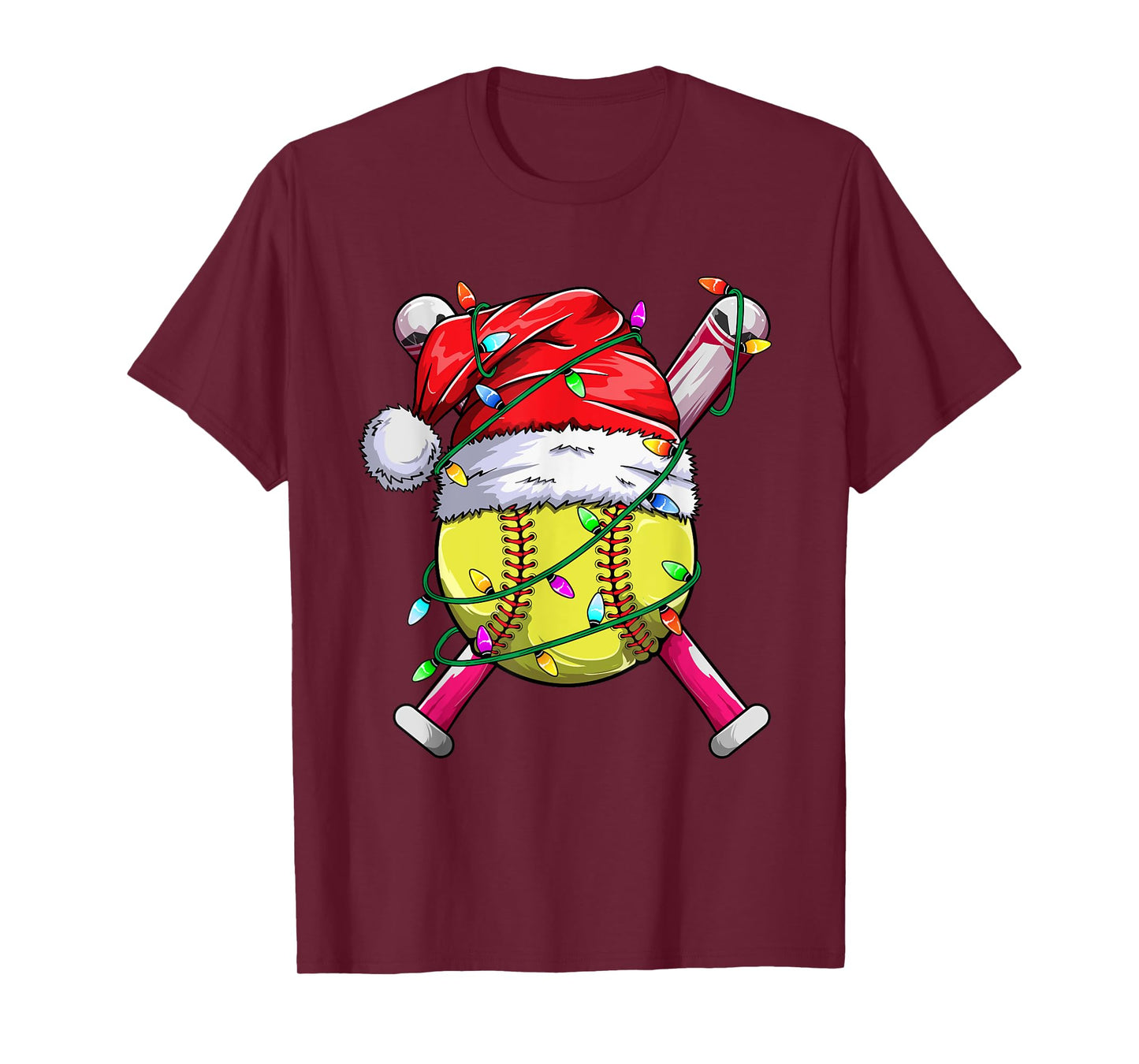 Santa Sports Design- Women Girls Christmas Softball Player T-Shirt