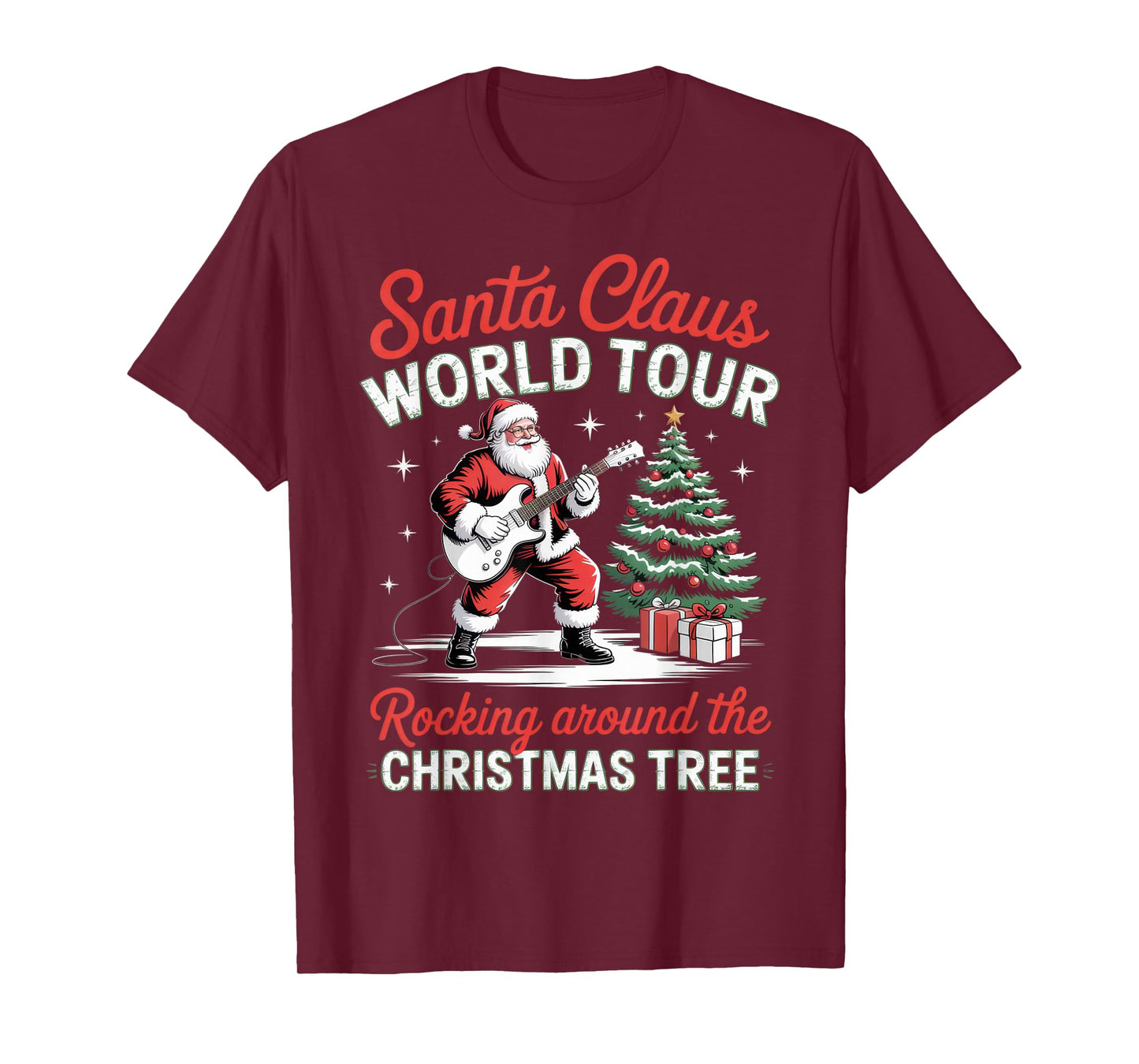 Santa Claus World Tour Rocking Christmas Fans Holiday Fun T-Shirt