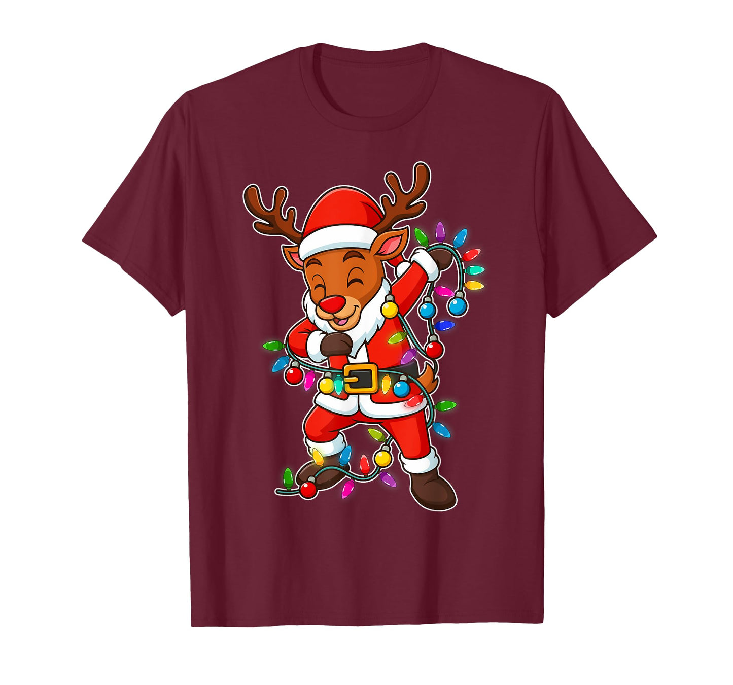 Christmas Reindeer Dabbing Lights Santa Xmas for Men Women T-Shirt