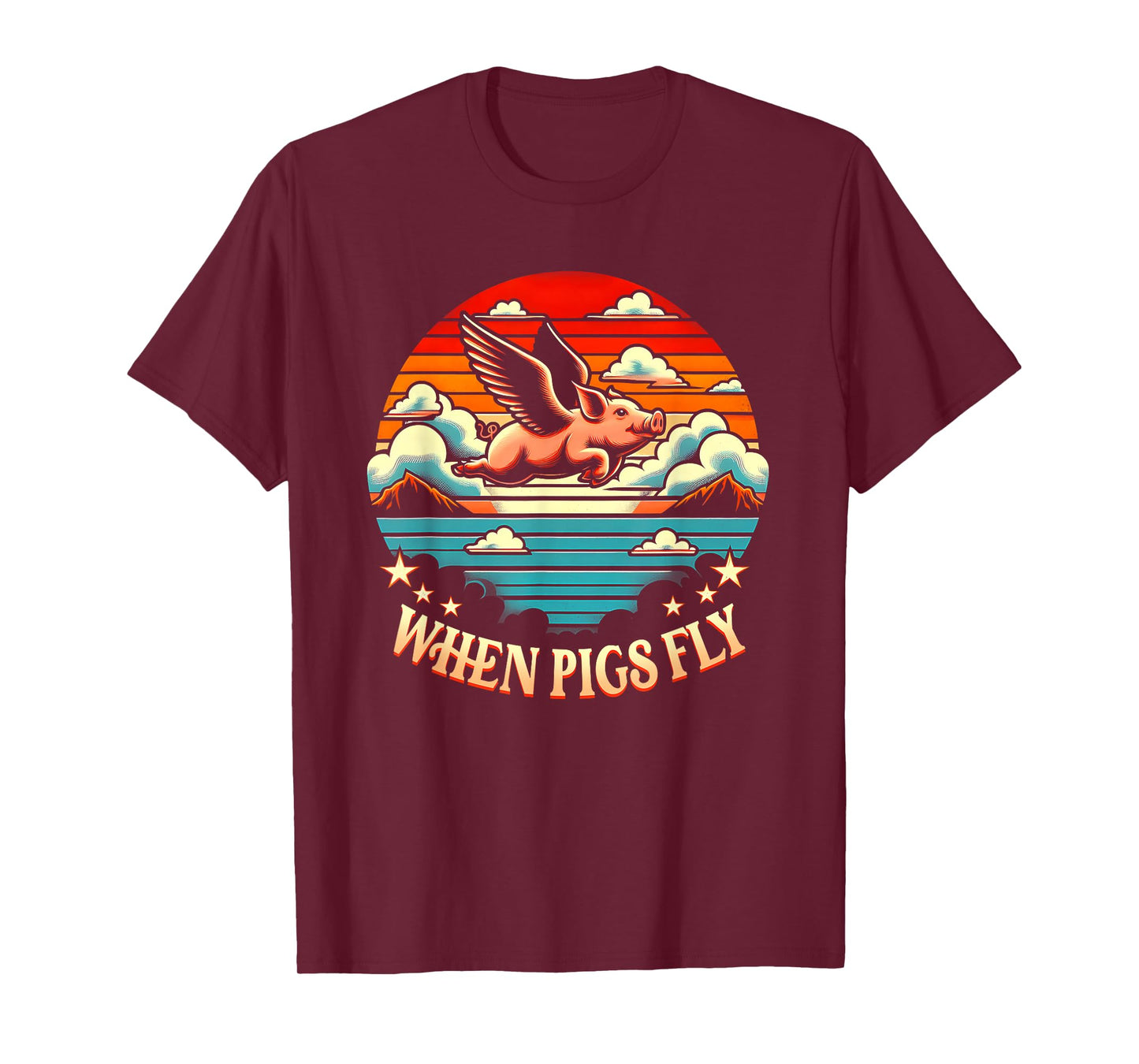 Vintage Sunset When Pig Fly 1600s Funny Saying Humorous T-Shirt