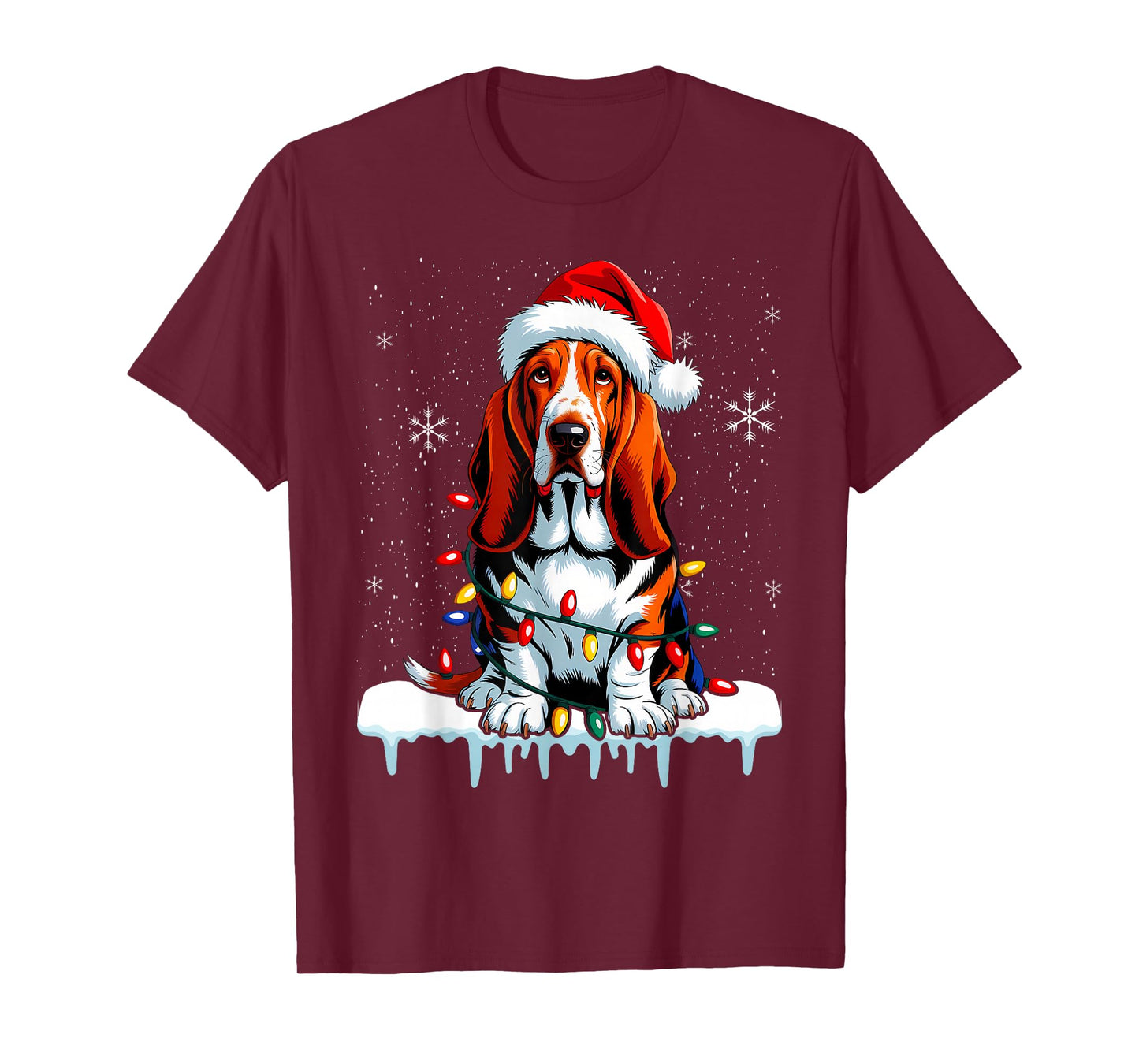 Pet Animal Basset Hound Dog Lover Santa hat Christmas Lights T-Shirt