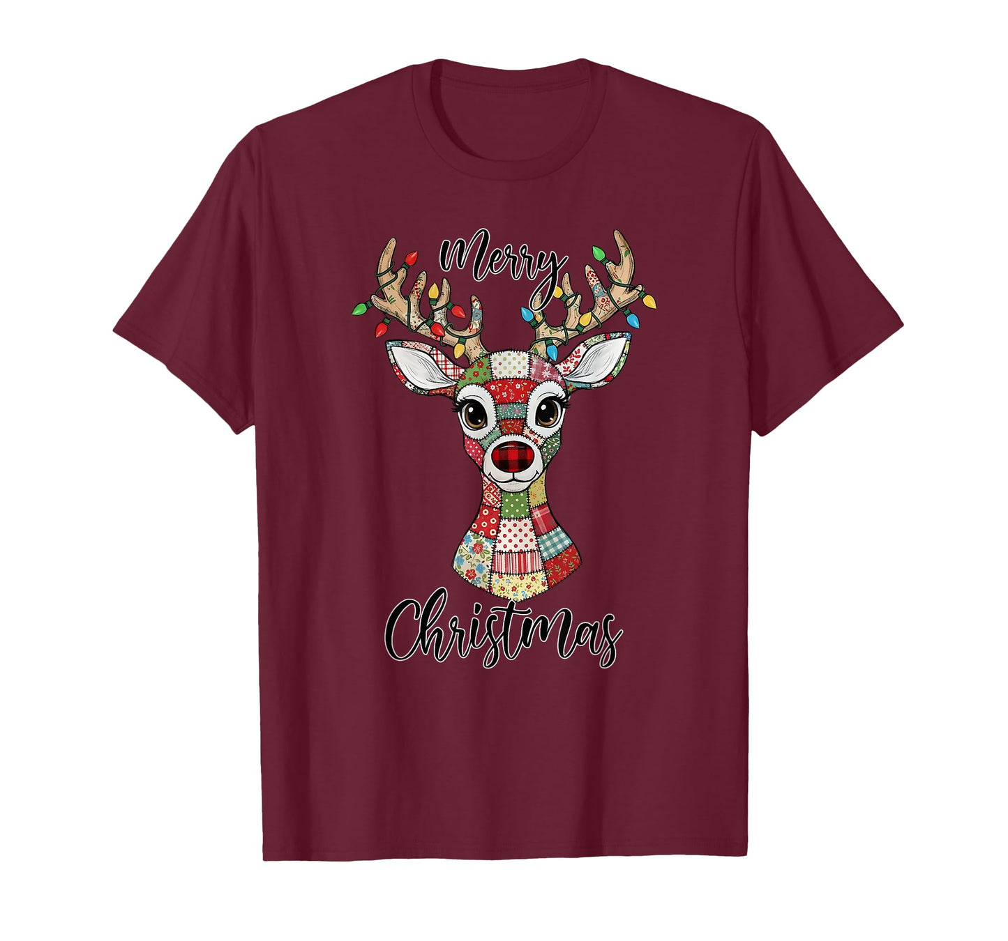 Merry Christmas Xmas Light Patchwork Deer Women Men Kids T-Shirt