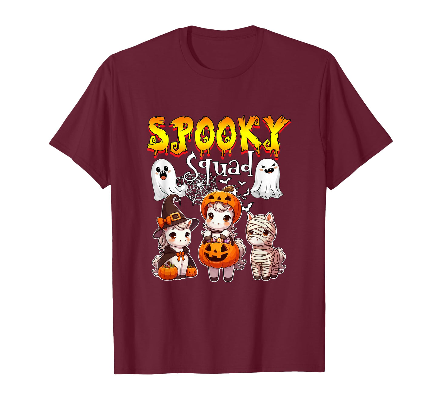 Spooky Halloween Squad Three Cute Horses Cosplay Witch T-Shirt