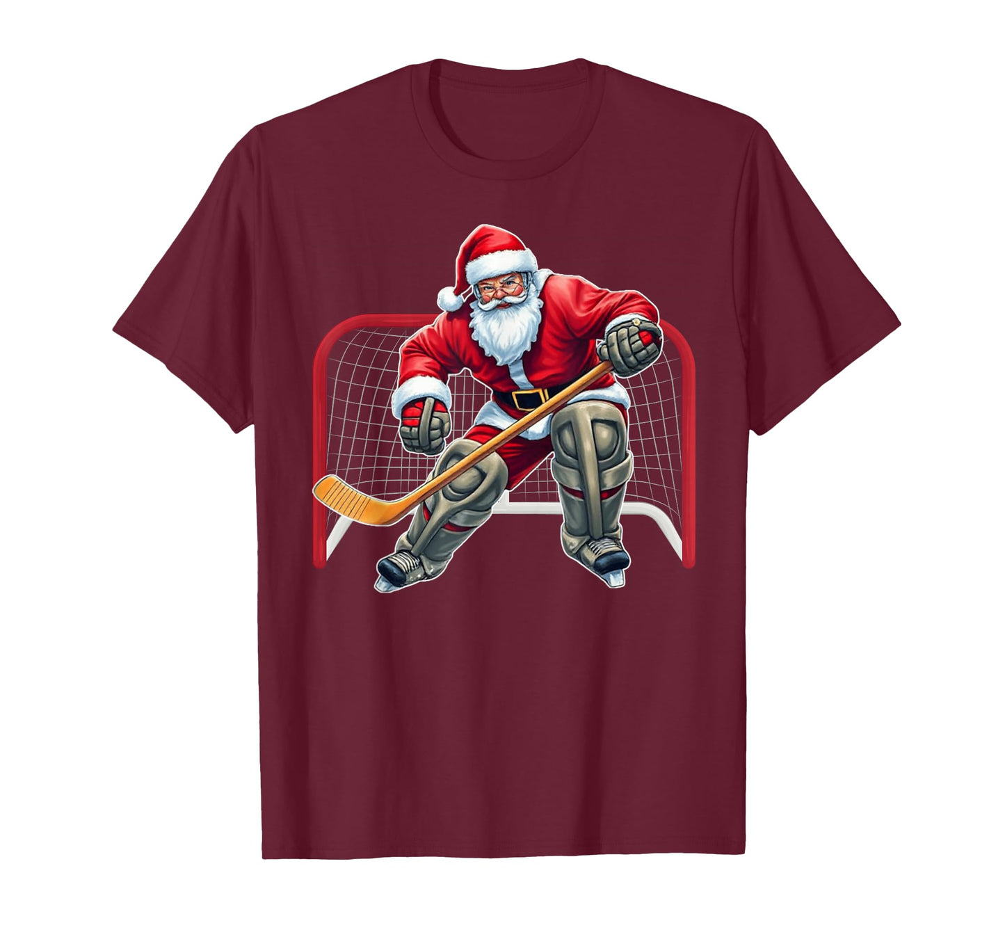 Santa Ice Hockey Goalie Christmas Xmas Costume Men Boys T-Shirt