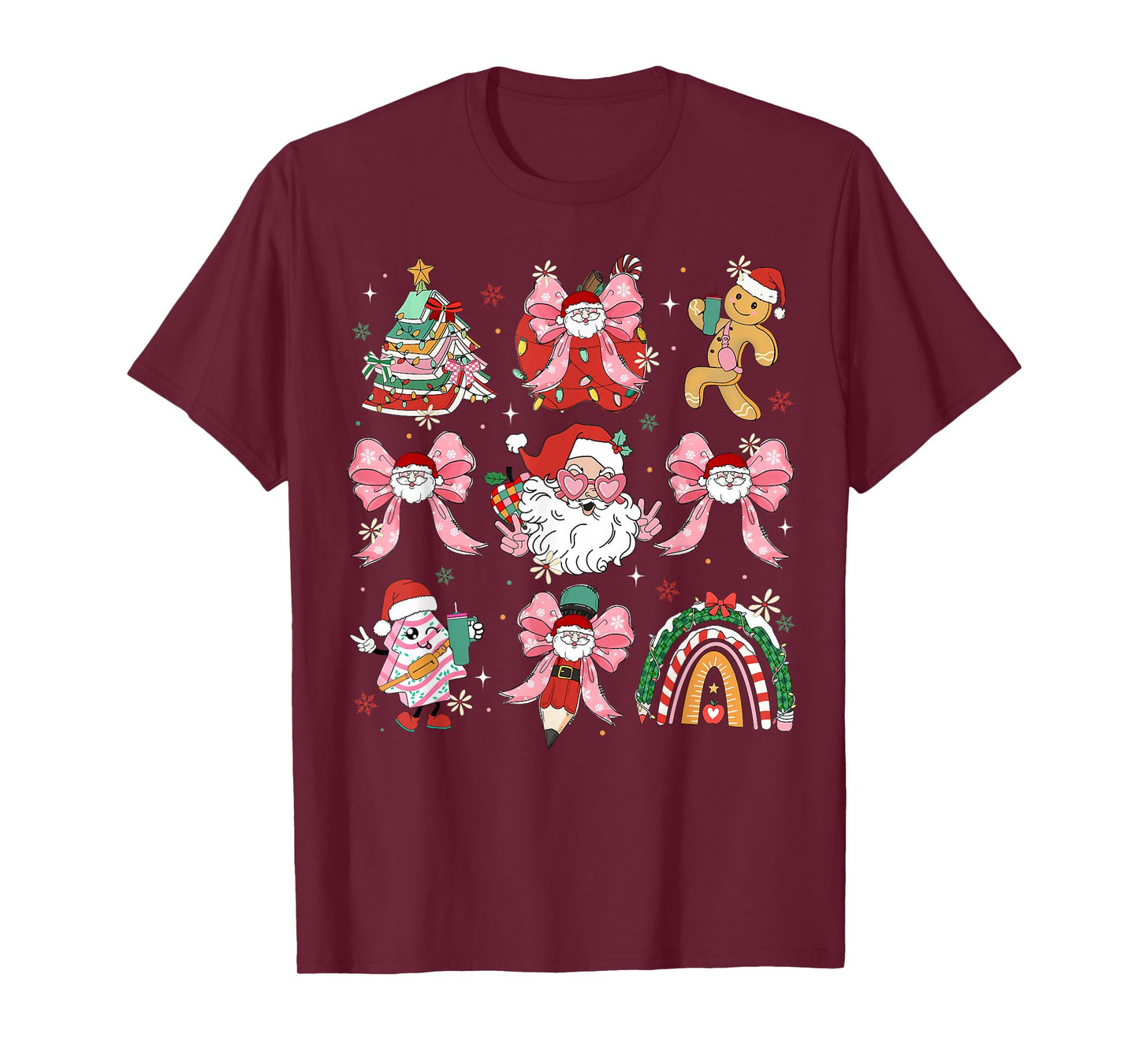 Merry Christmas Santa Teacher Girls Coquette Bow Pencil T-Shirt