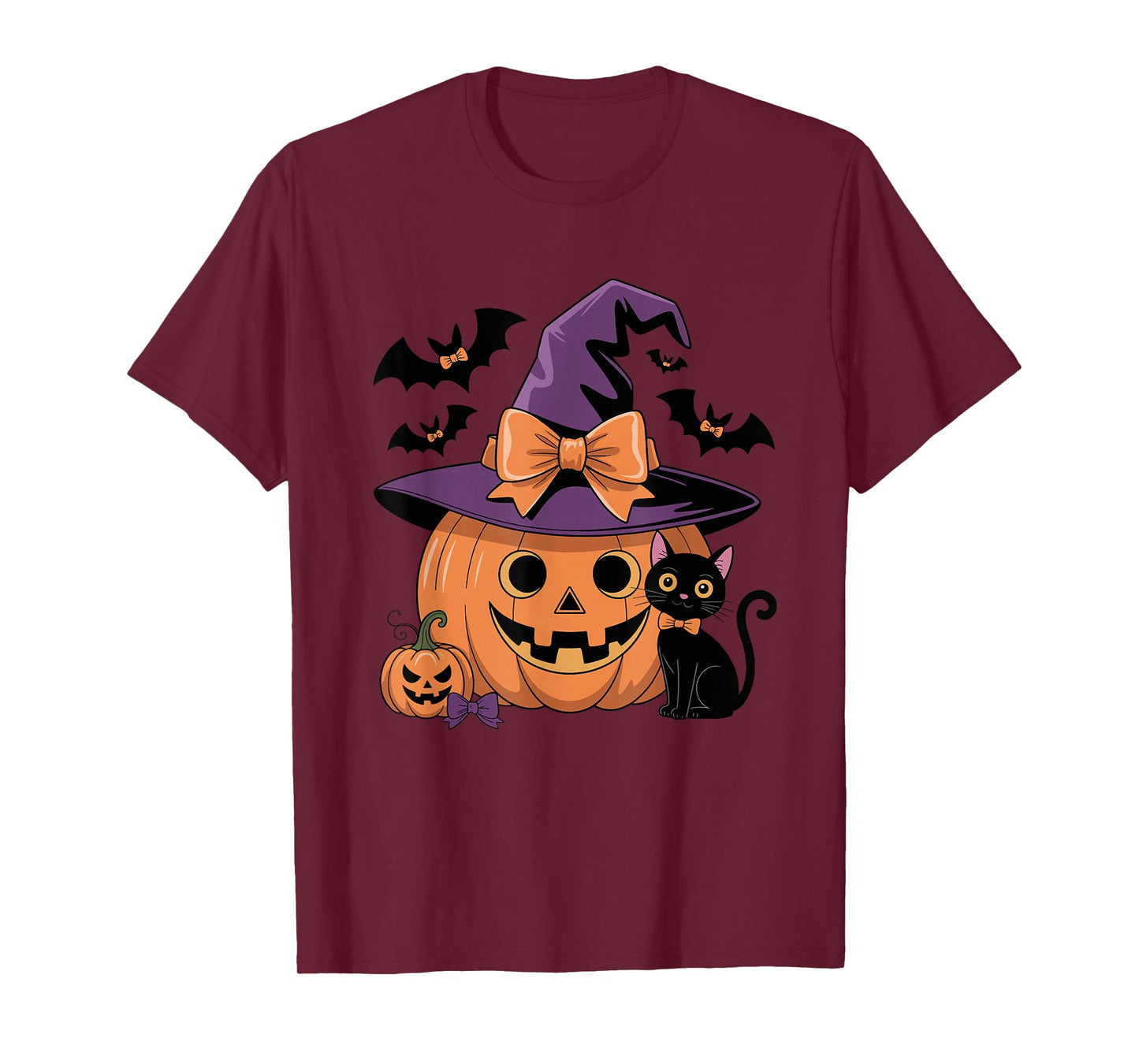 Fall Season Pumpkin Witch Hat Bow Halloween T-Shirt