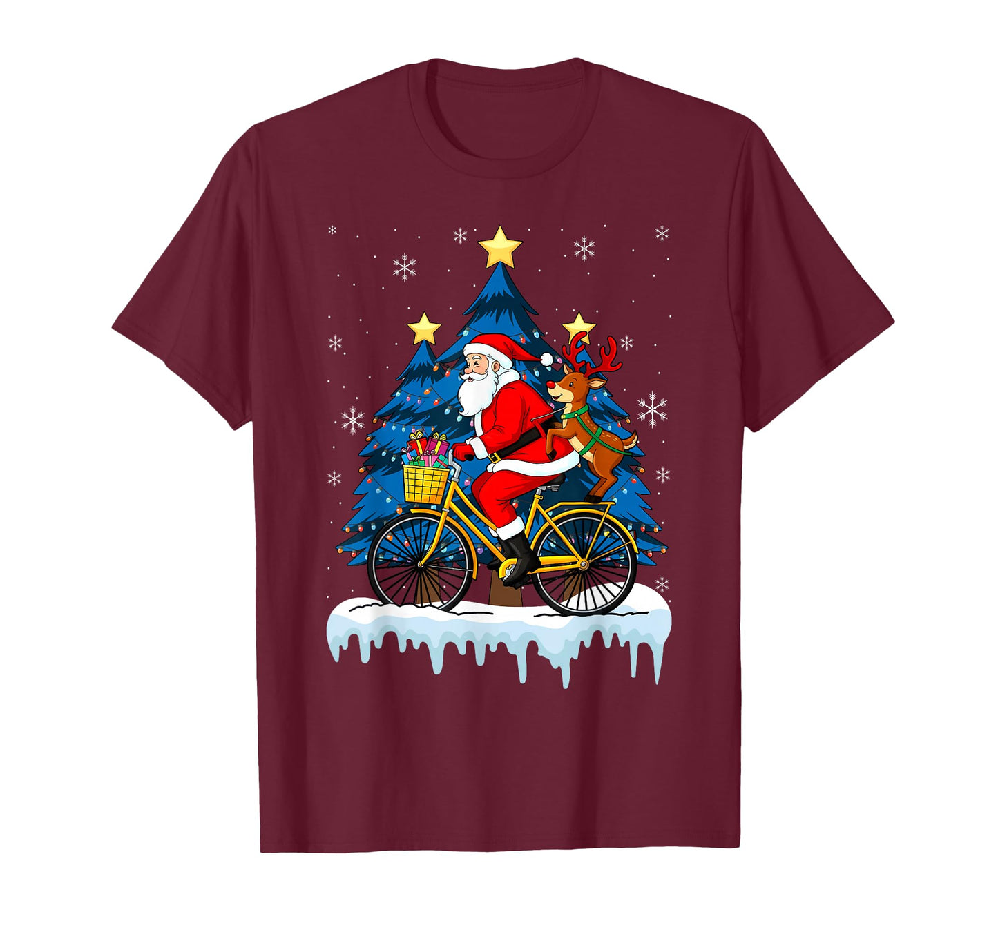 Santa Carrying Reindeer On Bicycle Christmas Cyclist Lover T-Shirt