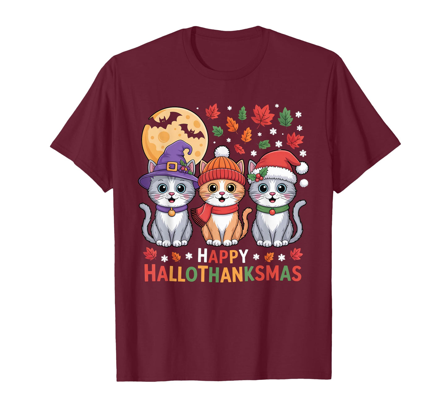 Halloween Thanksgiving Christmas Happy HalloThanksMas Cats T-Shirt