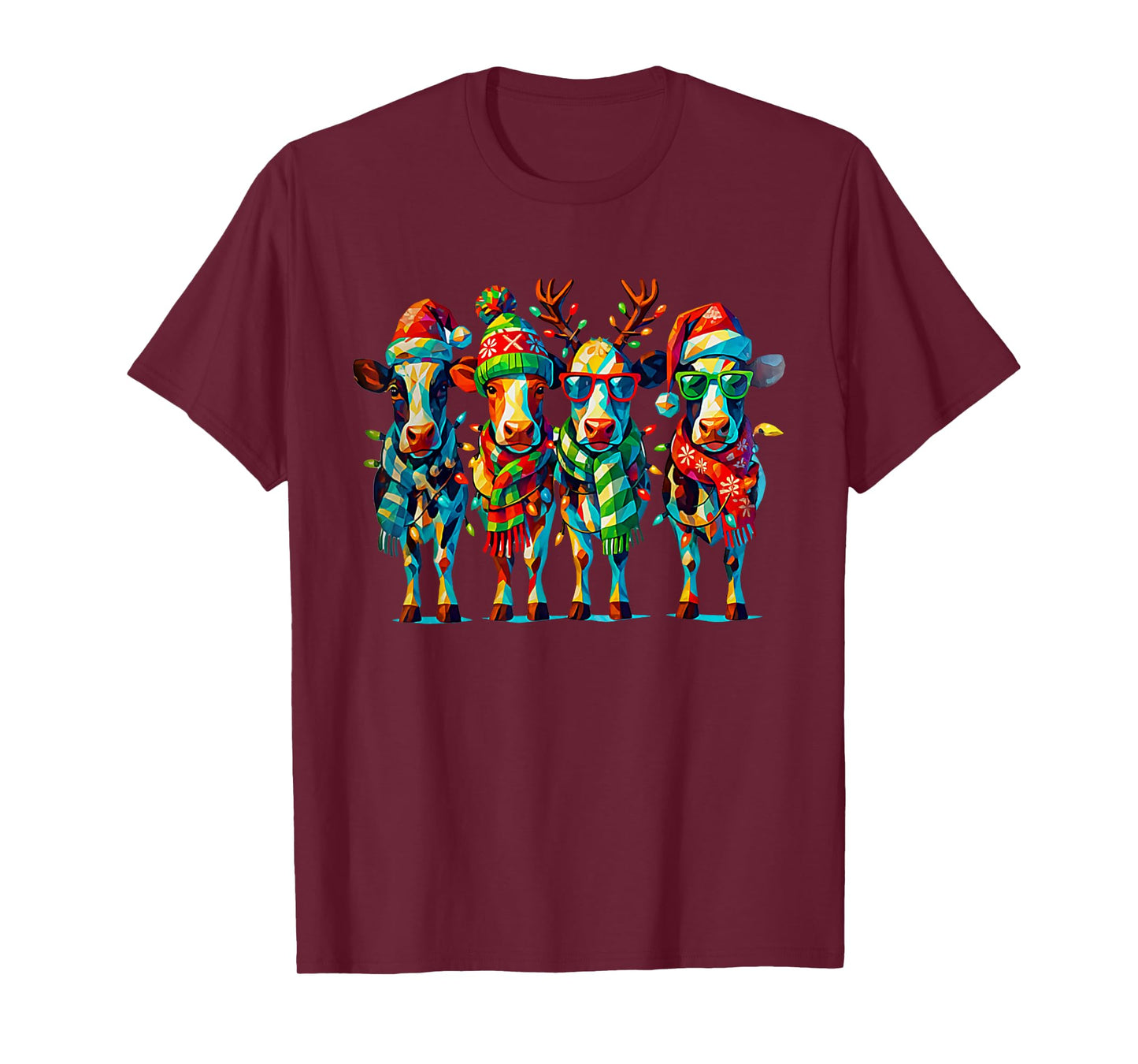 Funny Cow Christmas Lights Western Xmas Santa Farm Animal T-Shirt
