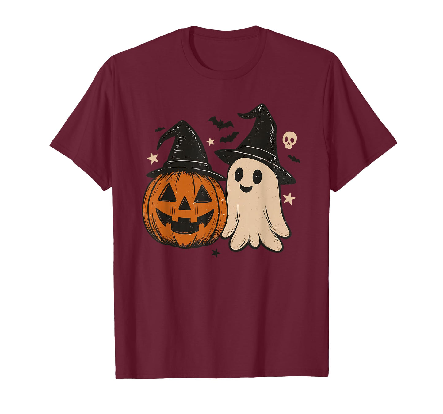 Retro Spooky Ghost Pumpkin Witch Hat Halloween Clothing T-Shirt