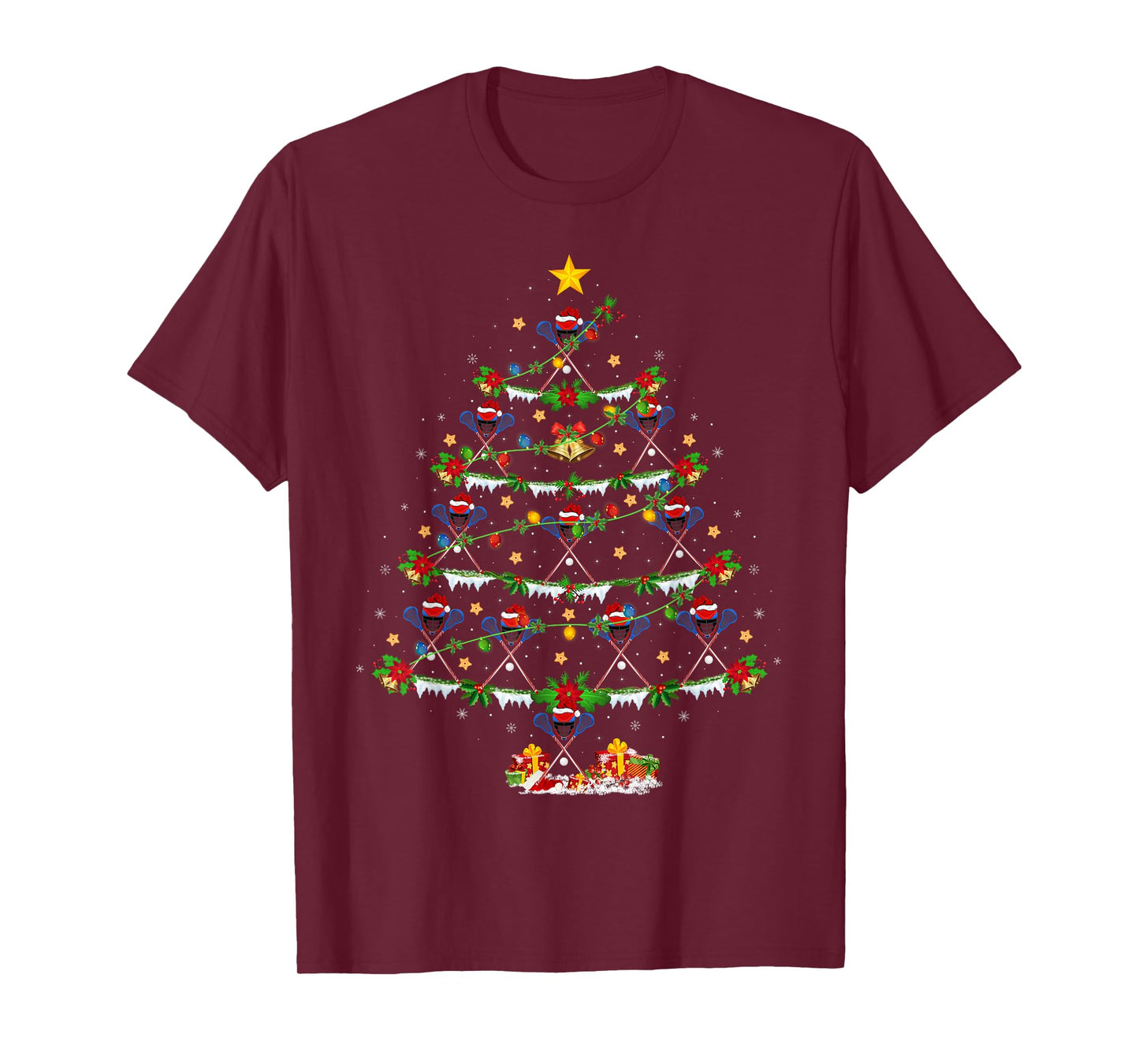 Lacrosse Christmas Tree Lights Sports Player Xmas T-Shirt