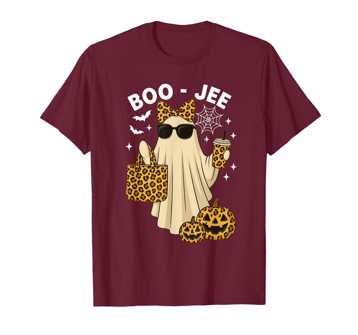 Coquette Leopard Ghost Coffee Boo-JEE Halloween Boujee Ghost T-Shirt