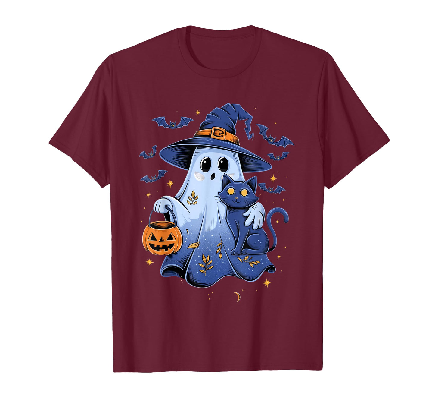 Funny Ghost Witch Holding Black Cat Women Men Halloween T-Shirt